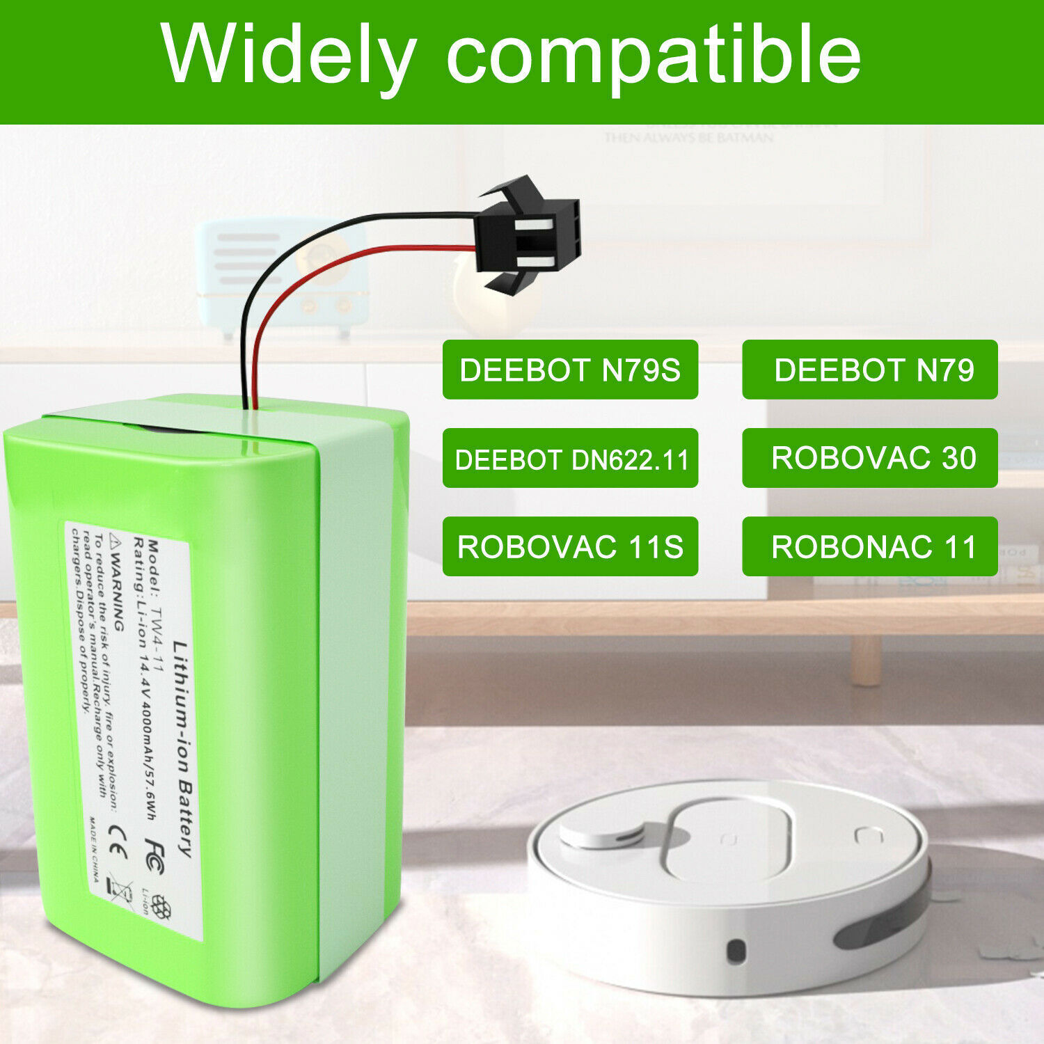 TW4-11 Battery For Ecovacs Deebot N79 N79S N622 DN621 Cordless 4.0Ah Replacement