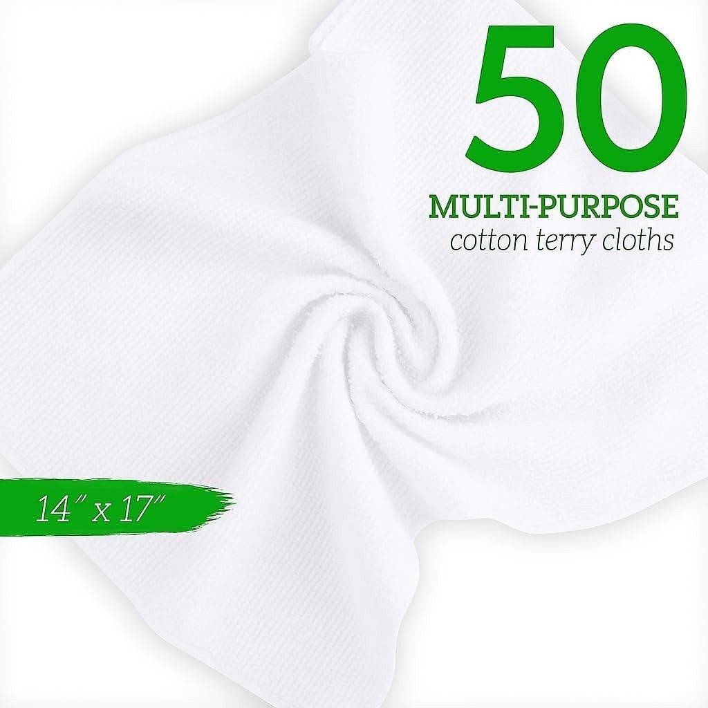 Cotton Wash Cloths 14″ x 17″ 50 Pack – Cleaning Rags, Bar Mop Towels, Absorbe…