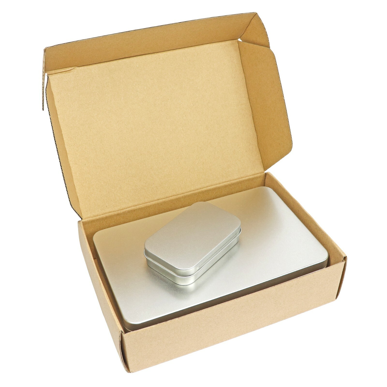 Large Silver Metal Rectangular Empty Tin Box Containers Storage Organization