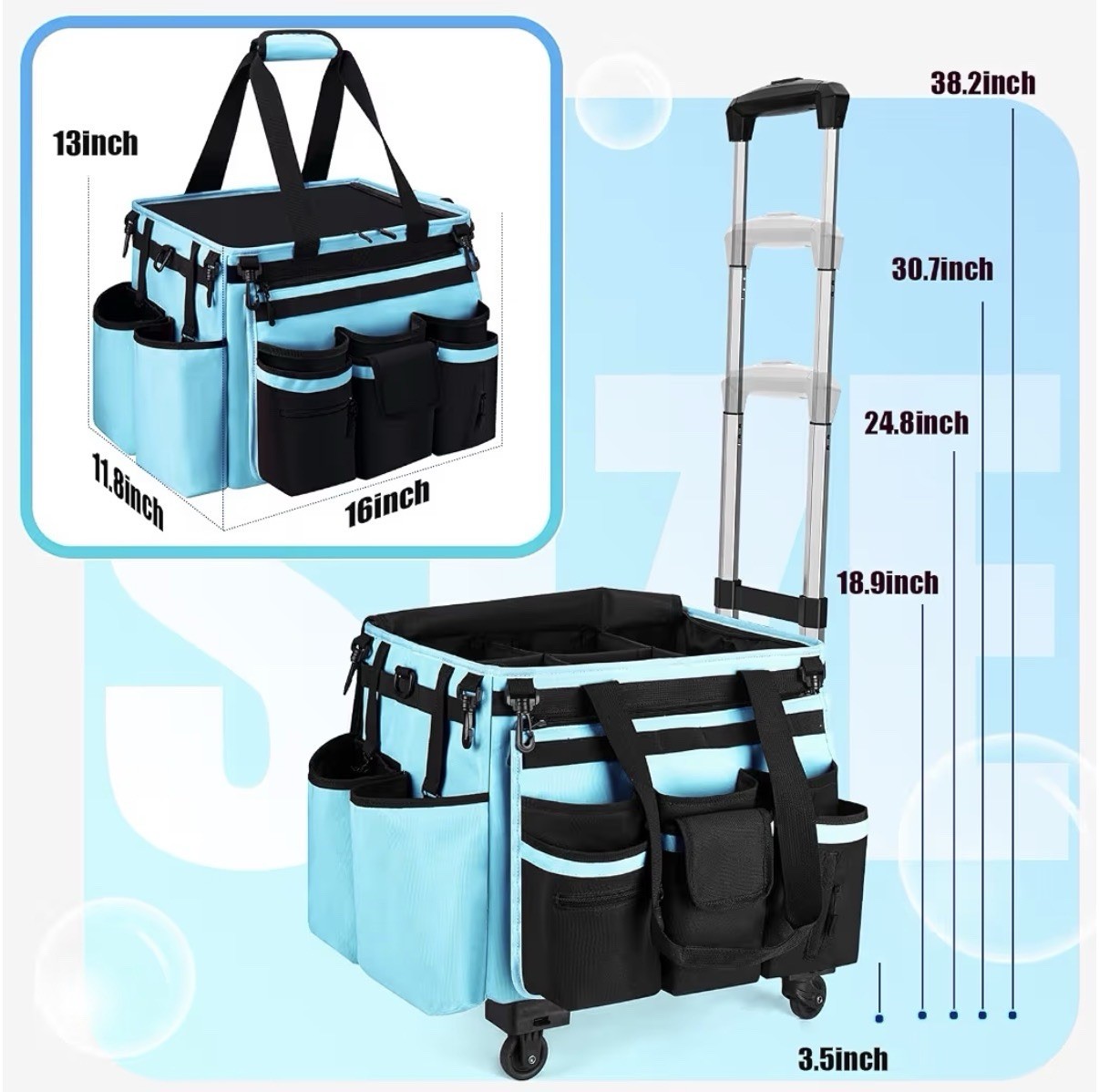 Large Rolling Cleaning Caddie Detachable Trolley with Waist Pouch Cleaning Tools