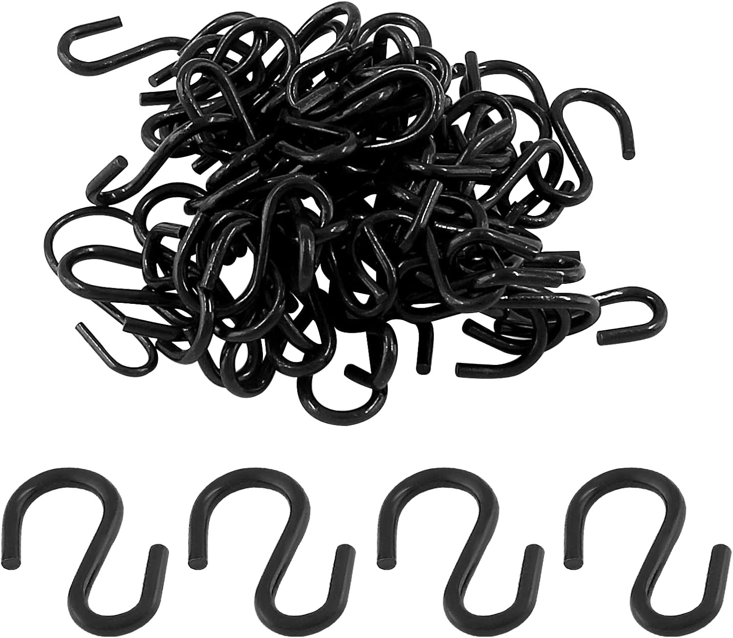 Metal S Hooks, Black Pcs, S Shaped, 0.75′ 0.75” Length, 1.8mm Thickness 60