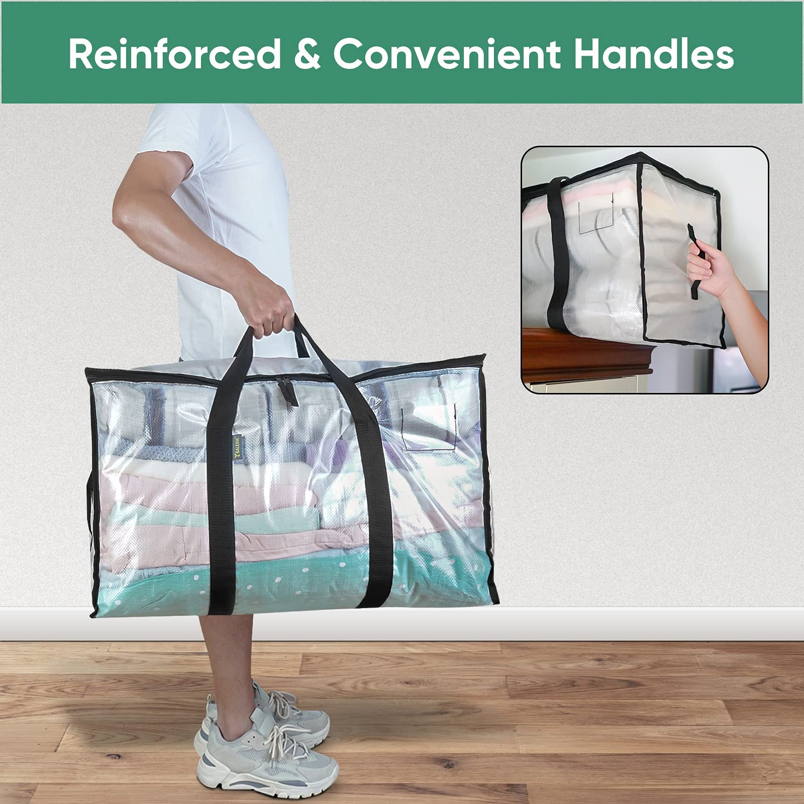 BALEINE 6-Pack Oversized Moving Bags with Reinforced Handles, 6-Pack, Clear