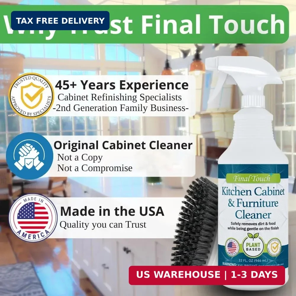 Kitchen Cabinet Cleaner, Plant-Based Wood & Paint Safe Spray, Gentle Degreaser