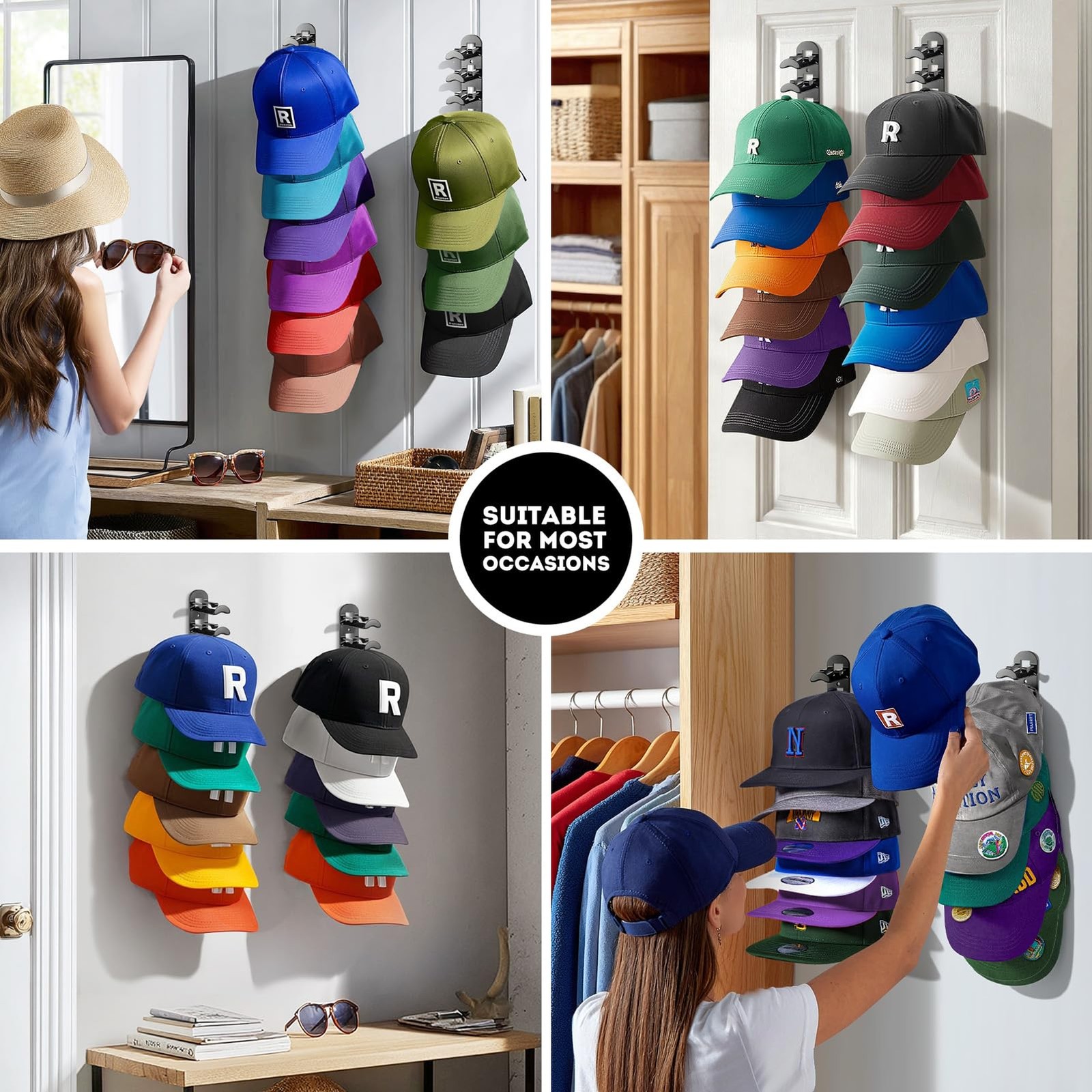 Hat Hook for Wall, 2 Pack Hat Organizer Hold up to 20 Hats,Hat Holder with
