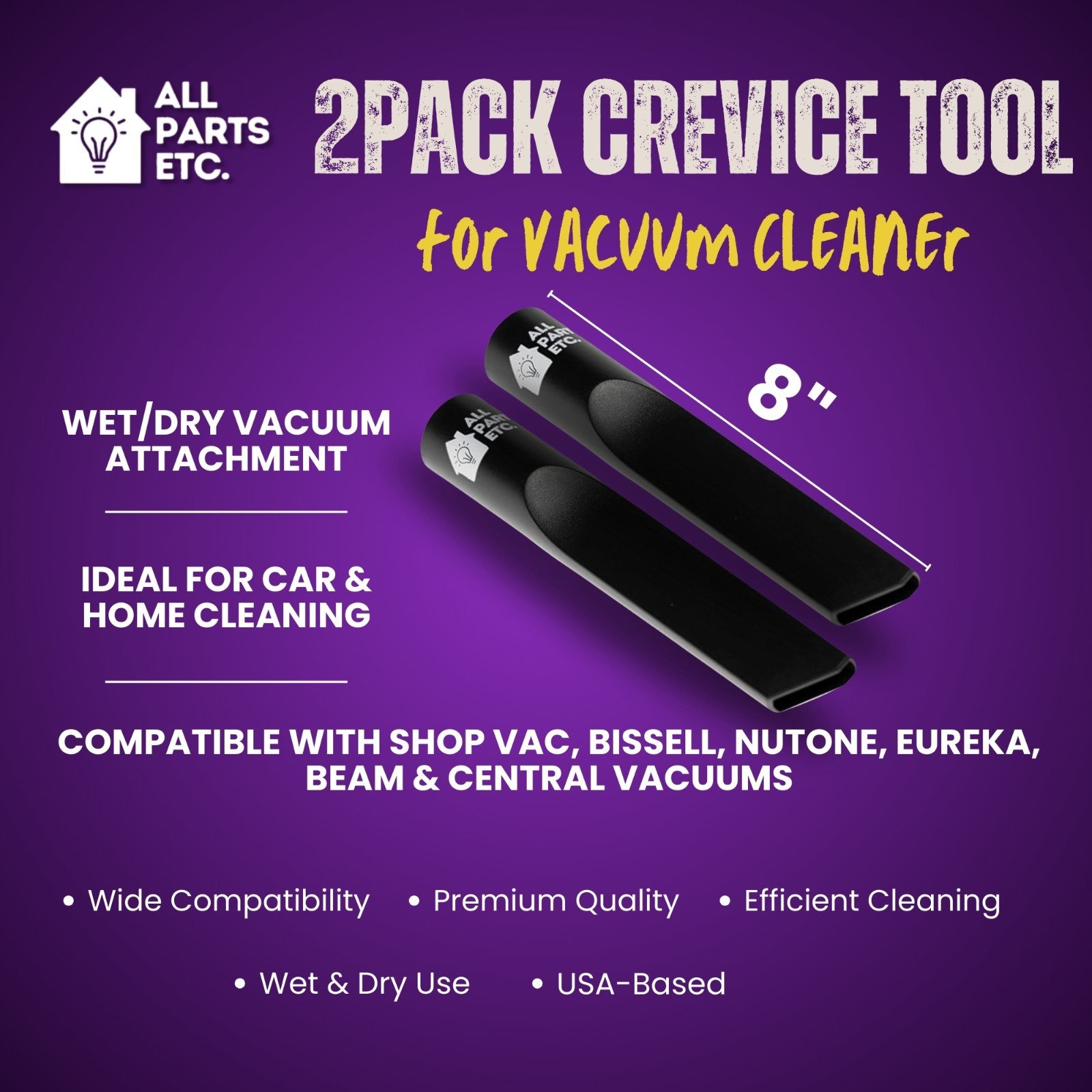 2-Pack Crevice Tool for Vacuum Cleaner, 1.25” Wet/Dry Vacuum Attachment