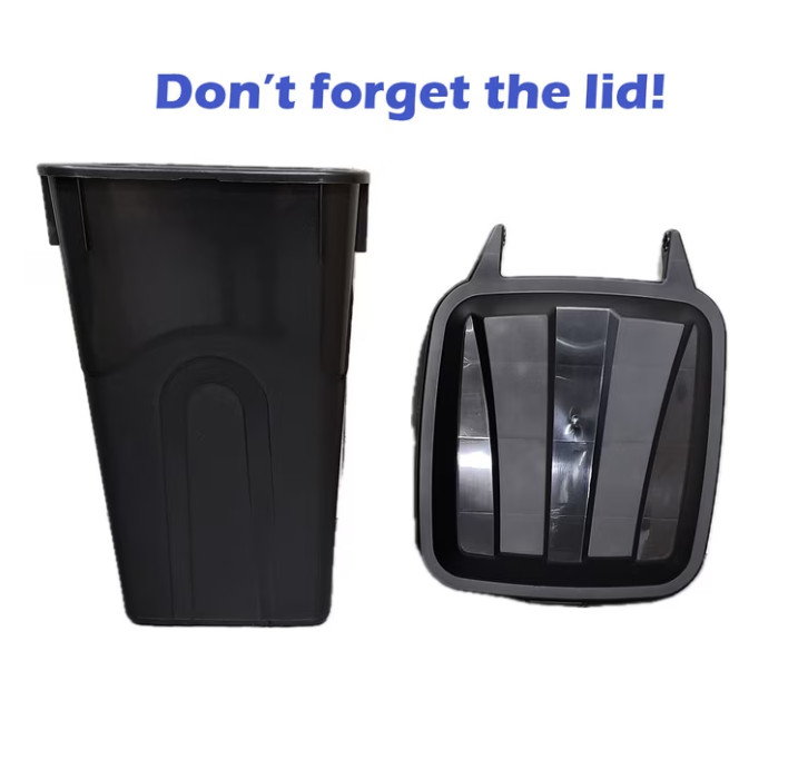 Hyper Tough 45 Gallon Wheeled Heavy Duty Plastic Garbage Can, Attached Lid,Black