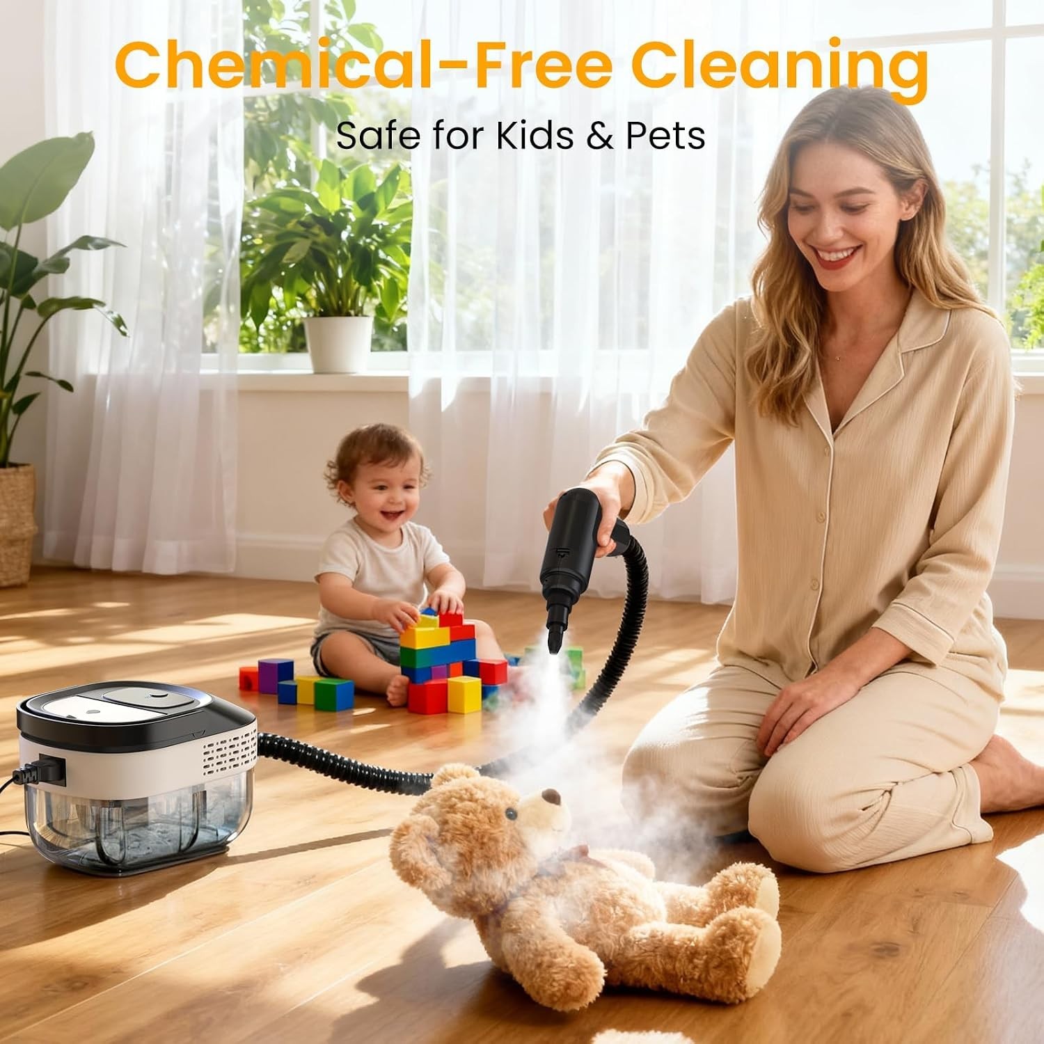 Steam Cleaner, 2500W 1.6L Handheld Steamer for Home Car Cleaning | 10s Heat-u…