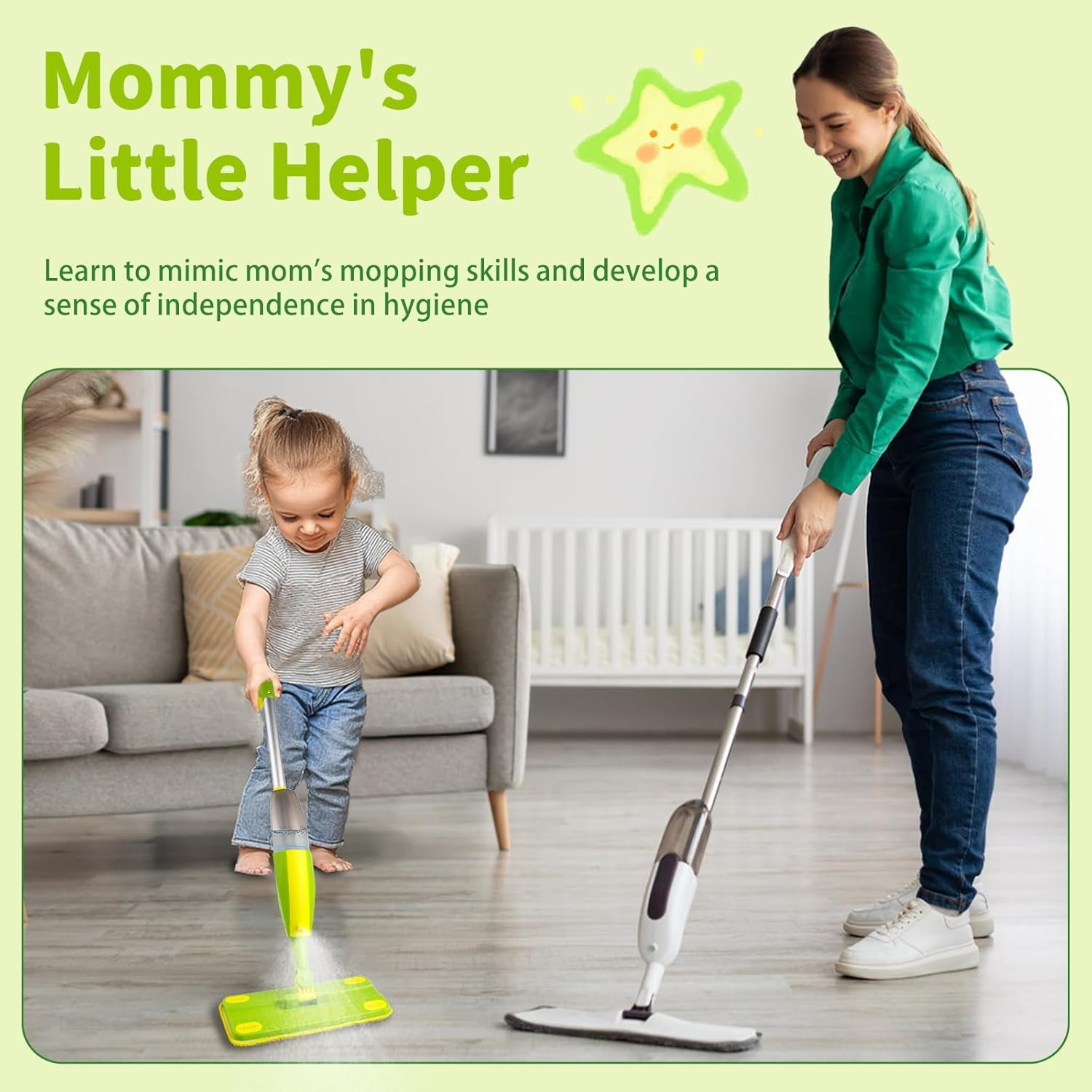 Kids Spray Mop, Fun & Functional Toddler Mop Cleaning Set,Real Working Mini Mop,