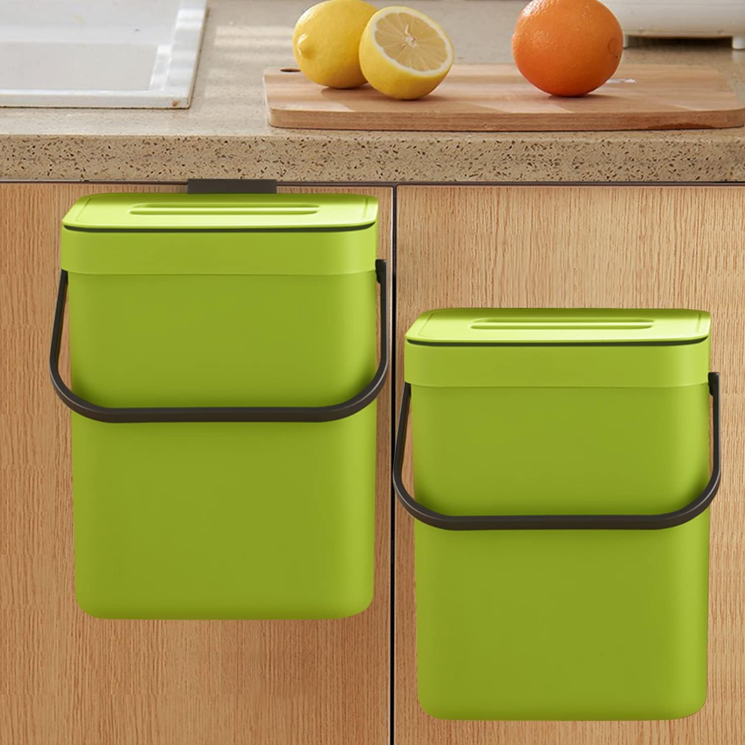 Green 5L 1.3 Gal Small Hanging Plastic Trash Can Compost Food Waste Bin