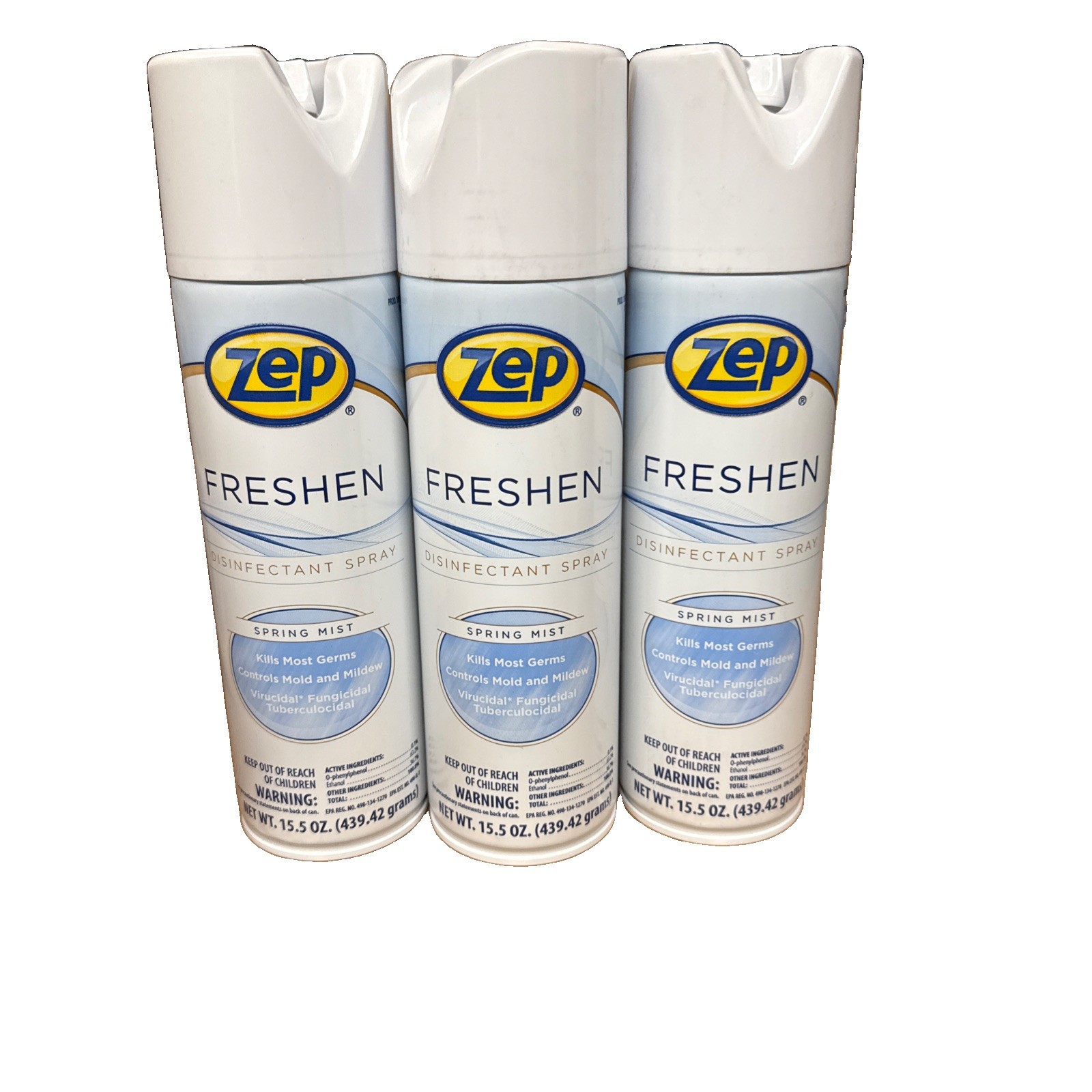 Lot of (3) ZEP Freshen Disinfectant Spray 15.5 oz Aerosol Cans – Spring Mist