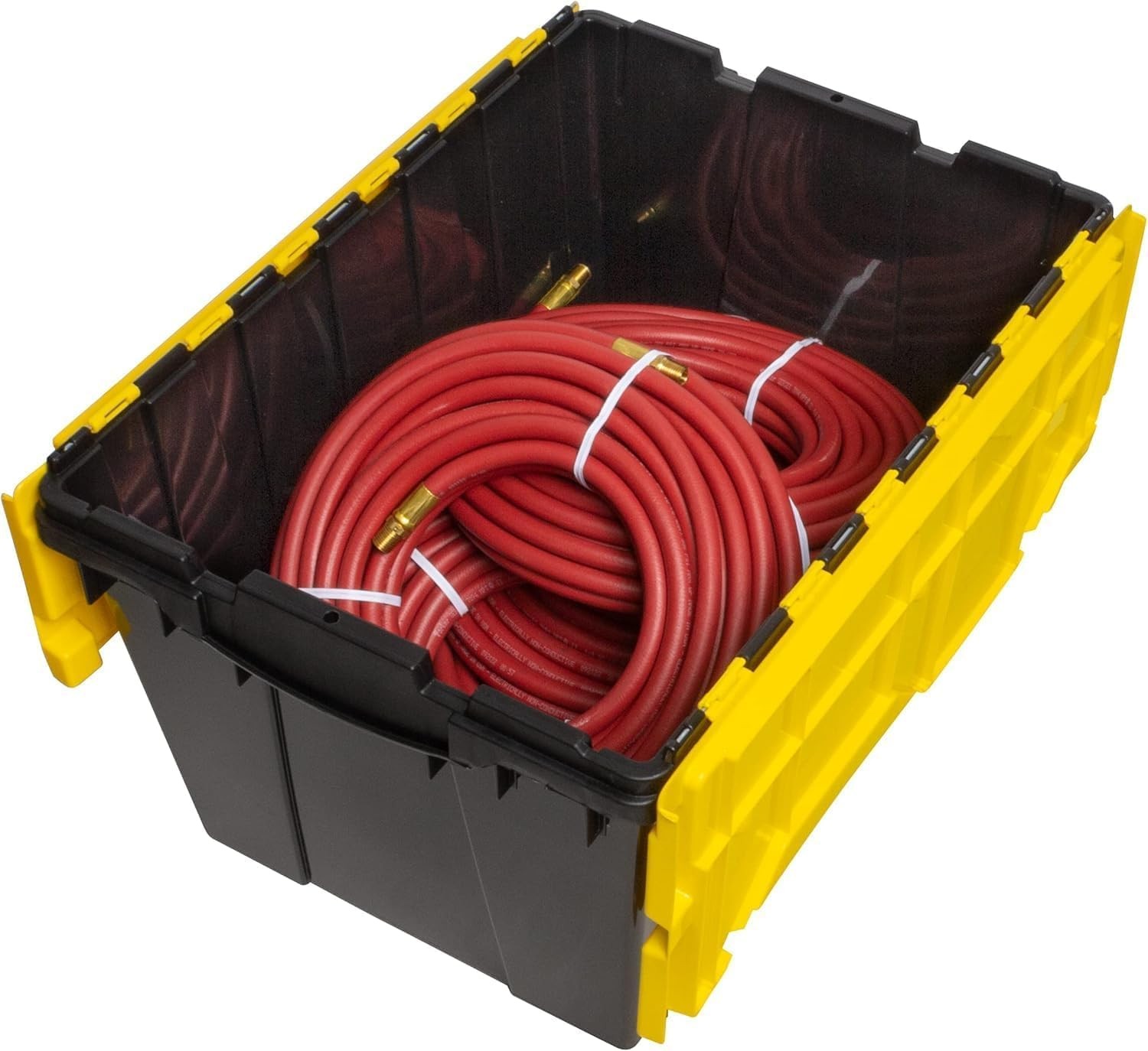 Akro~Mils 12 Gal Stackable Plastic Storage Tote Box with Lid, Black/Yellow