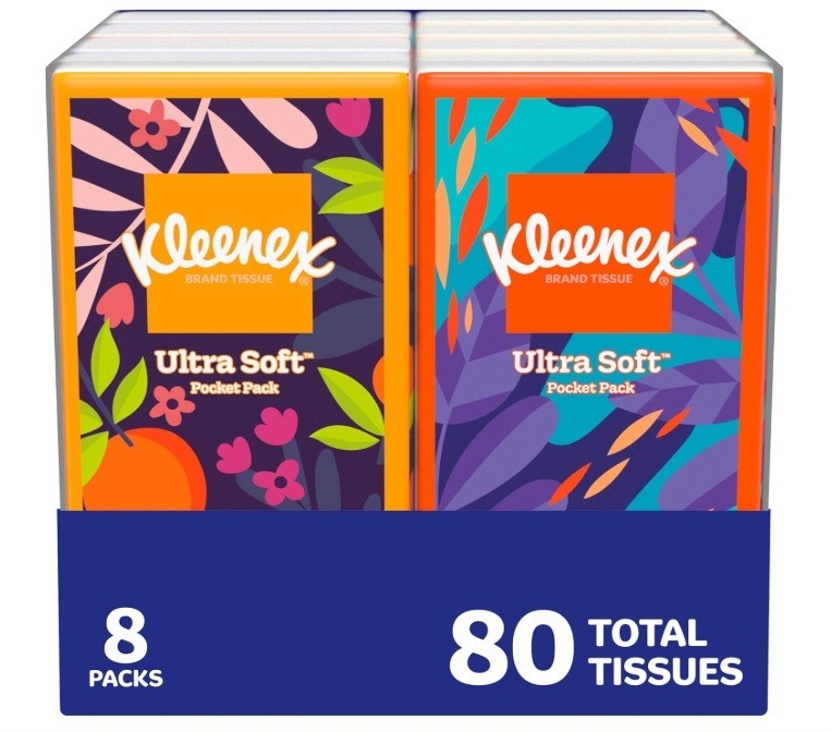 Kleenex On-The-Go Facial Tissues, 8 Travel Packs, 10 Tissues per Pack