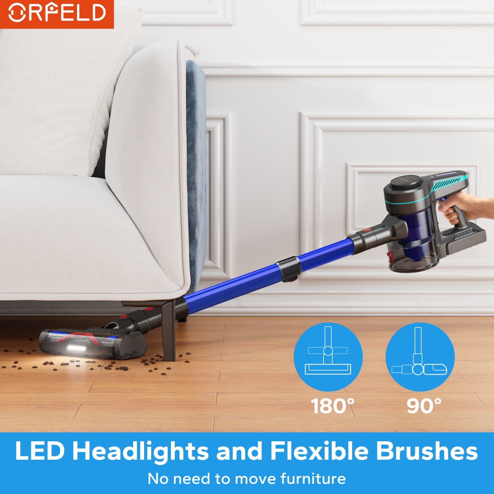 Cordless Vacuum Cleaner 55KPA Stick for Pet Hair Hardwood Wooden Floor Carpet
