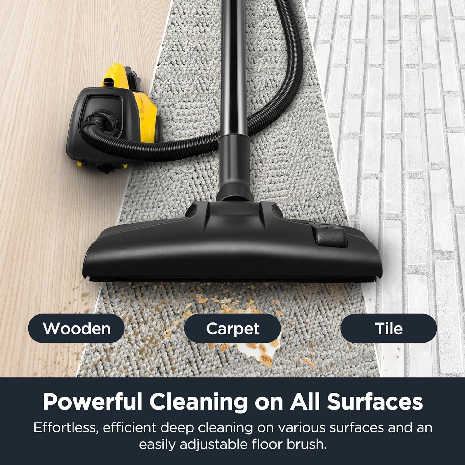 Compact Canister Cleaner for Carpets & Hard Floors, Yellow