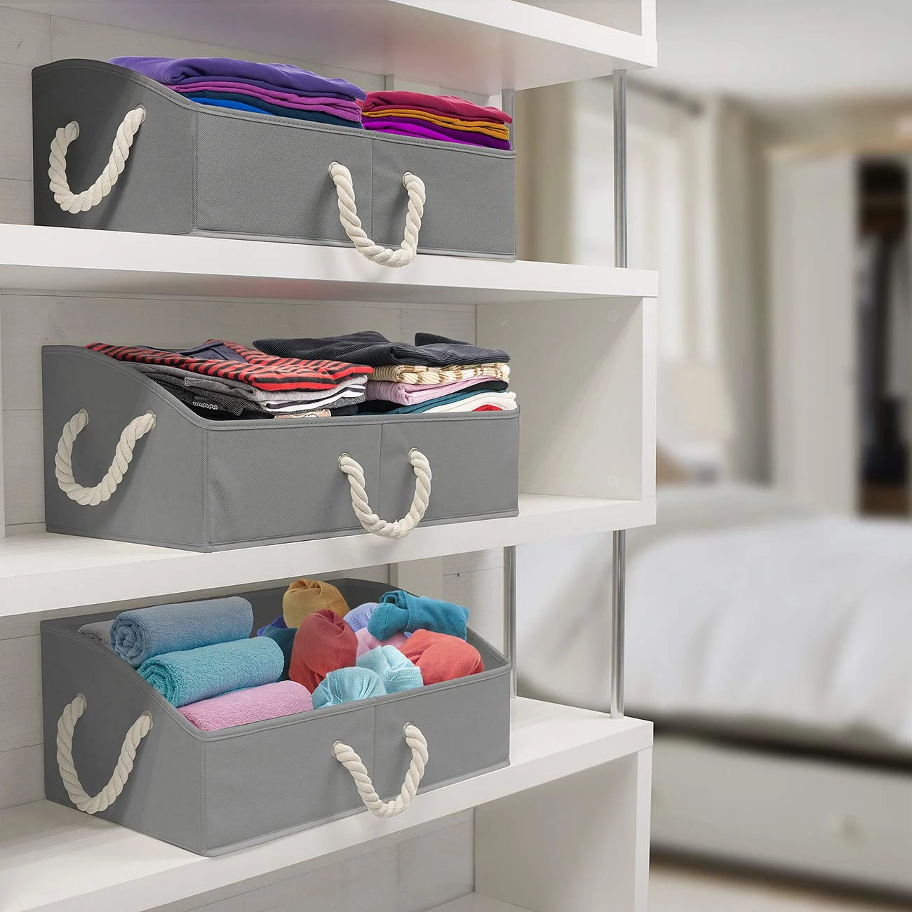3-Pack Trapezoid Storage Bins – Foldable Fabric Baskets for Closet Organization,