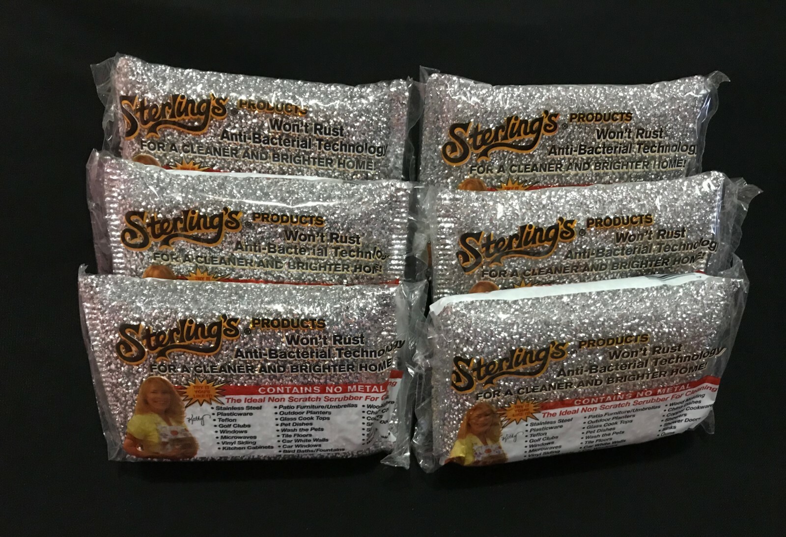 Set of 6 SILVER Sterling Non Scratch Scrubbers Sterling’s Sponges Scrub Pad Pads