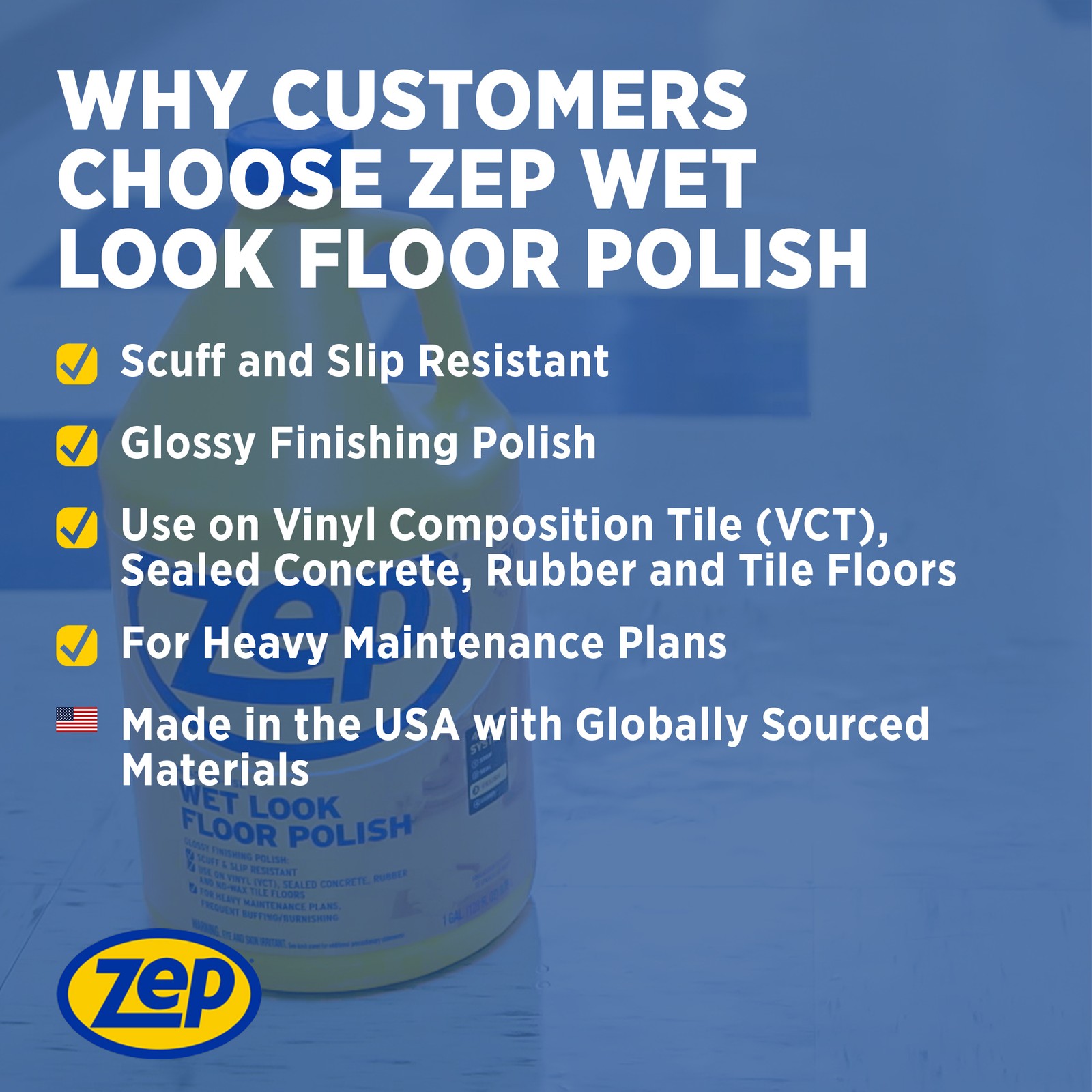 Zep Wet Look Floor Polish – 5 Gallon (1 Pail) ZUWLFF5G – Long Lasting Glossy
