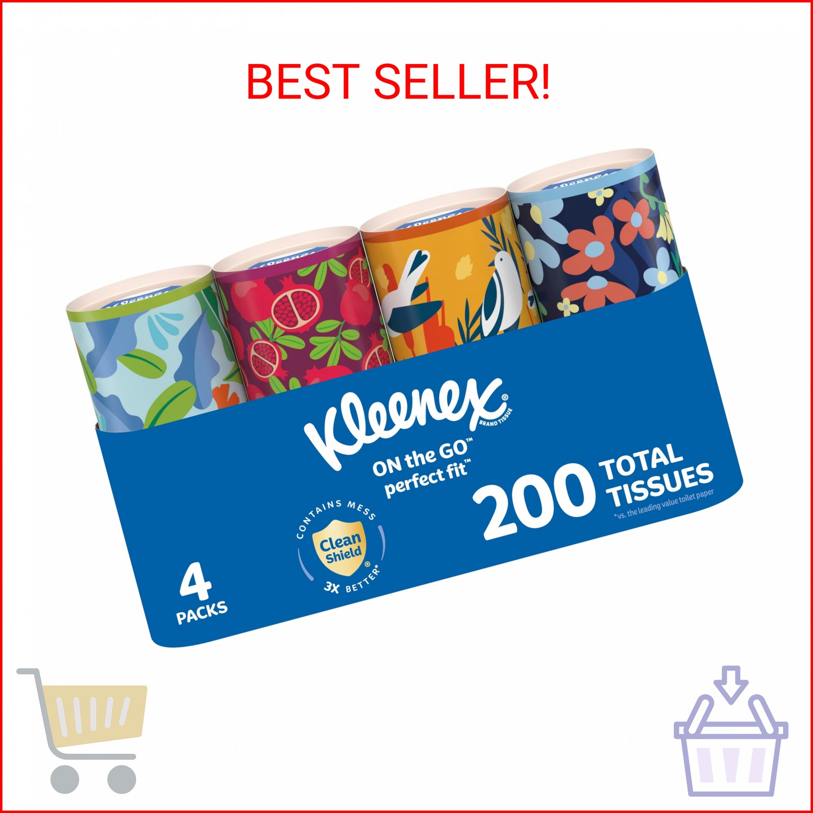 Kleenex Perfect Fit Facial Tissues, 4 Cannisters, 50 Tissues per Can, 2-Ply (200