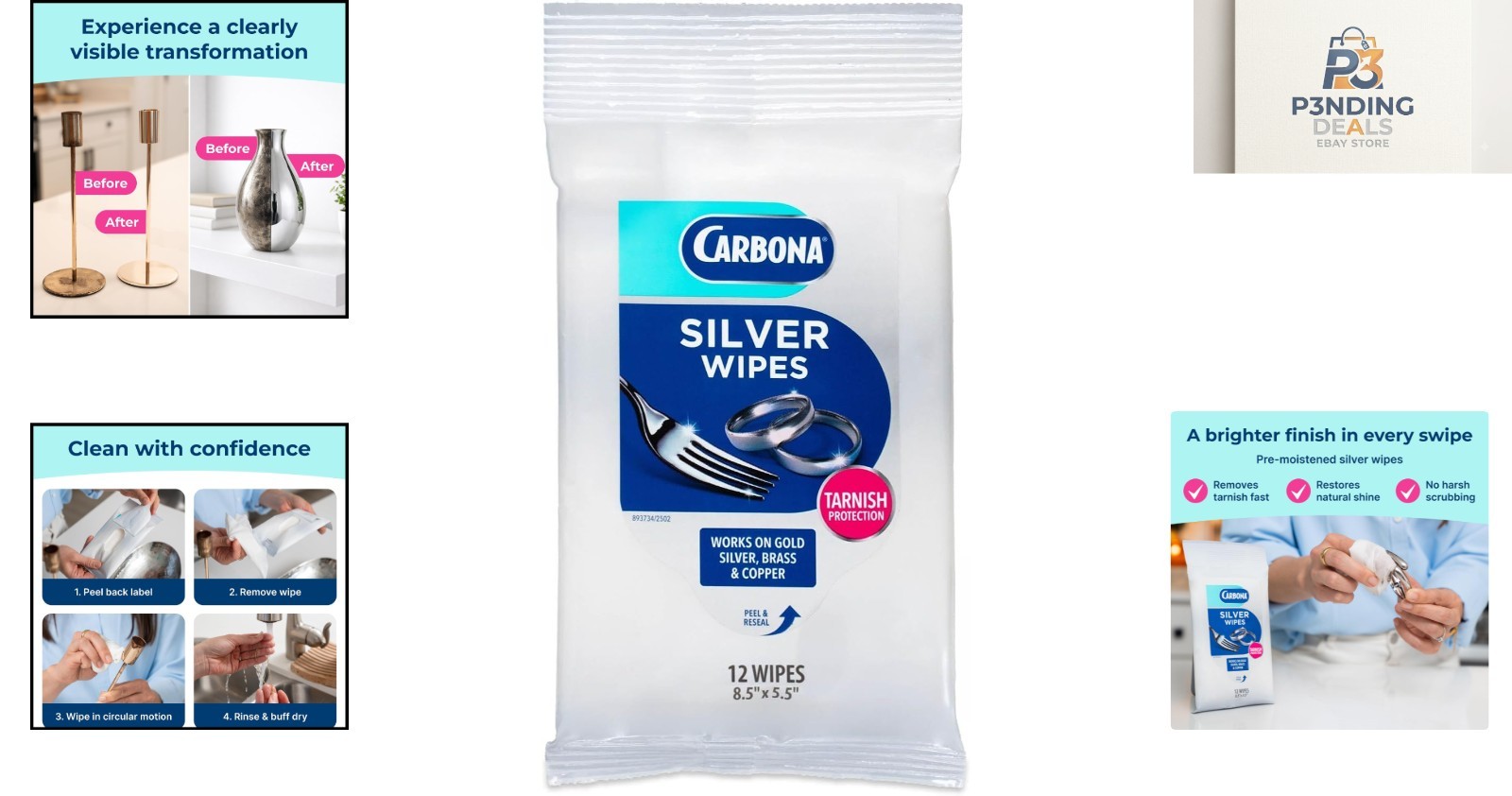 Luxury Metal Cleaning Wipes | Protect & Polish Silver, Brass & Copper – 12 Count
