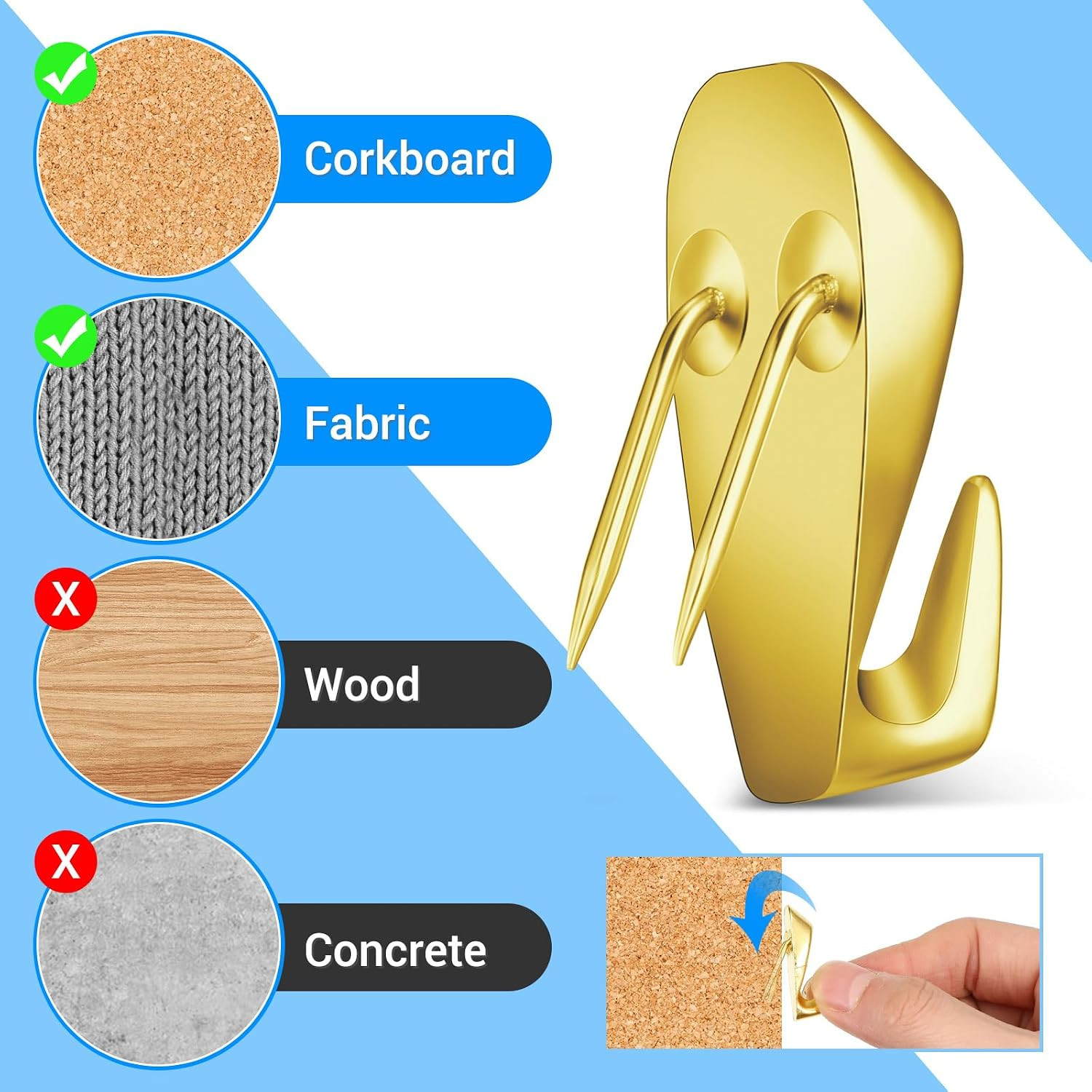 10 Pieces Cubicle Hooks Clips, 40 Lbs Picture Hangers,Gold | for Fabric Panel Wa