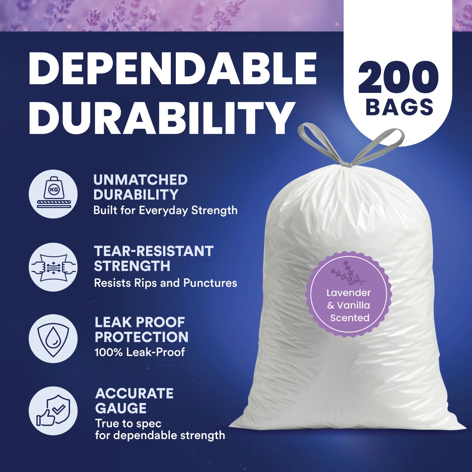 Plasticplace 4 Gallon Trash Bags Lavender and Soft Vanilla Scented, 200 Count