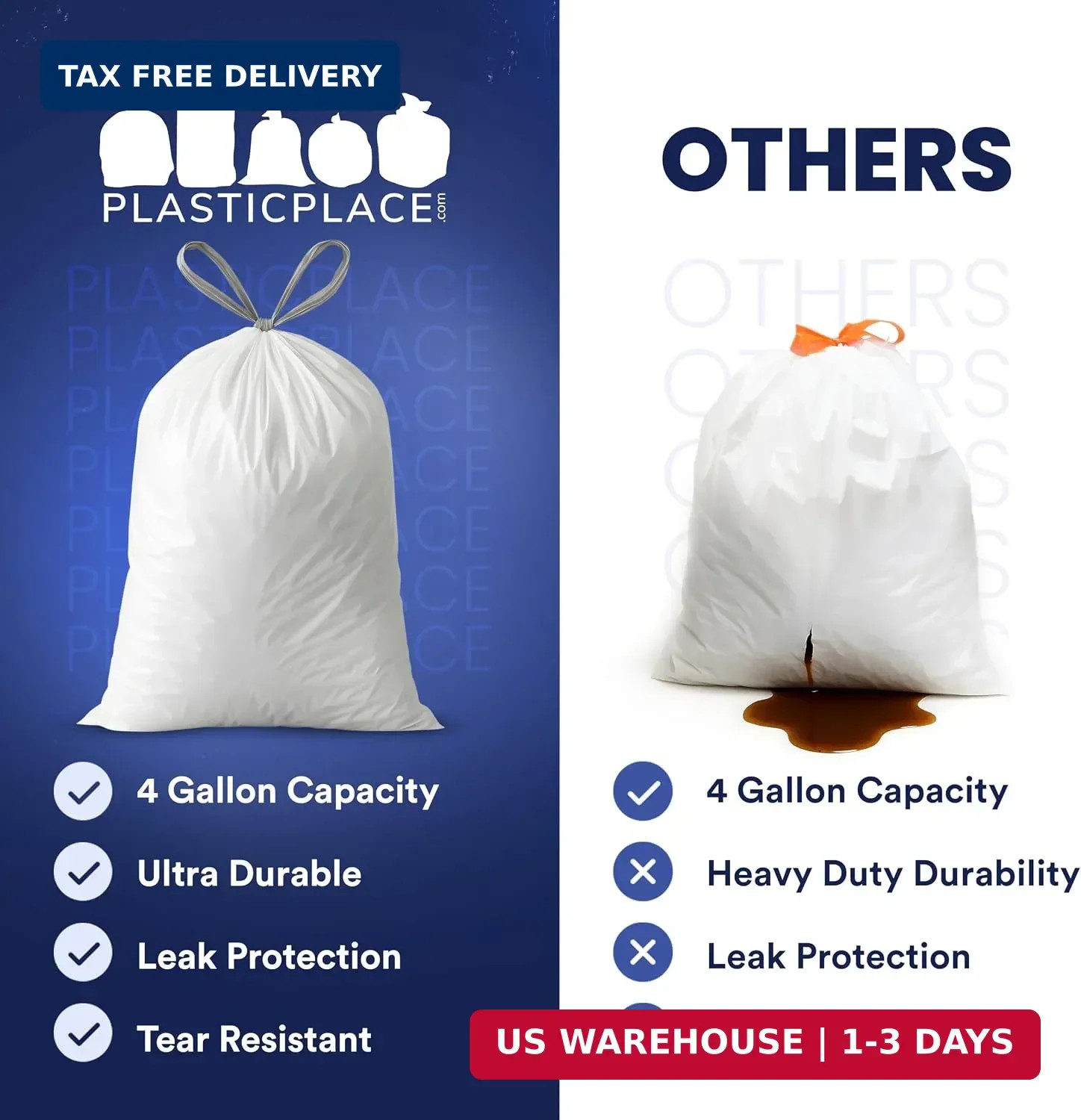 4 Gallon White Drawstring Trash Bags, 200 Count (Pack of 1) – 0.7 Mil Leak-Proof