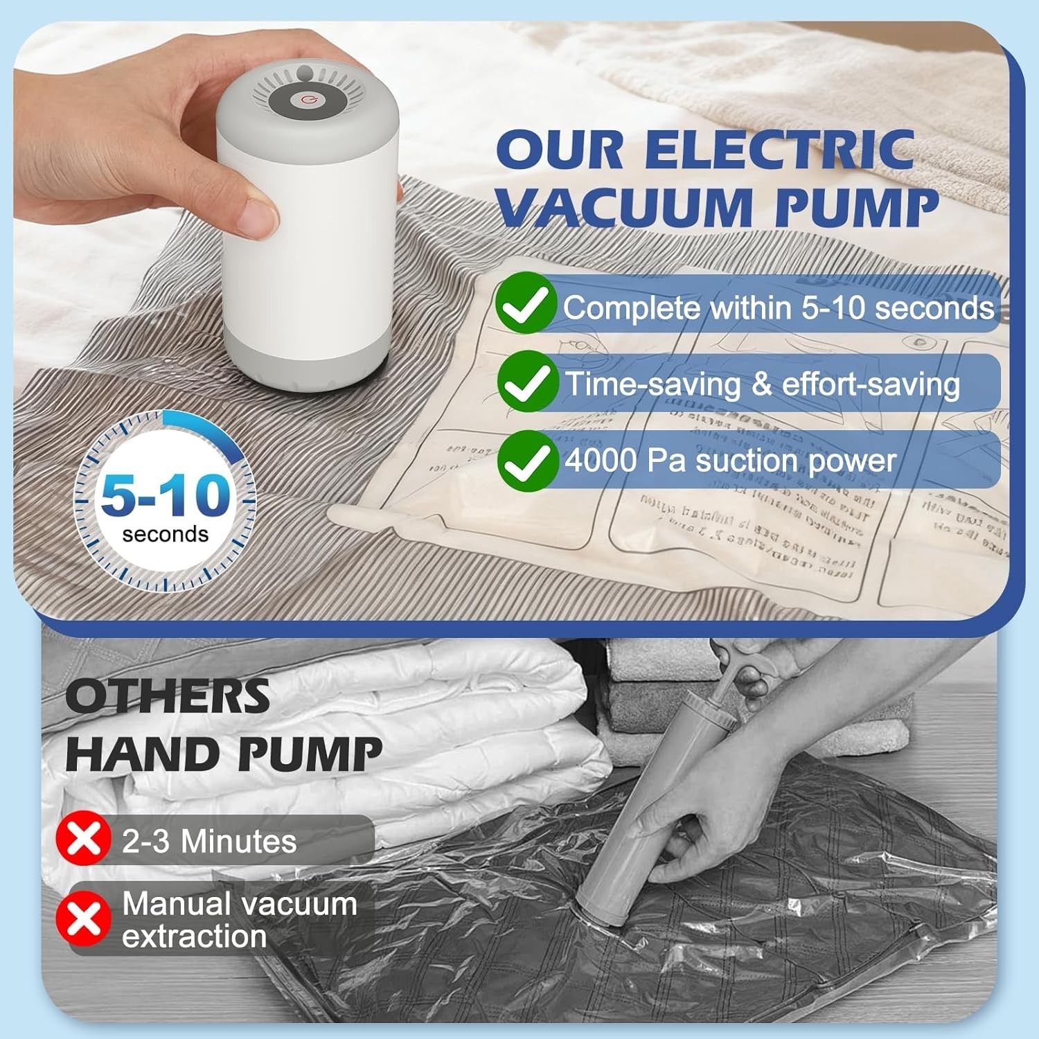 Travel Vacuum Storage Bags with Rechargeable Air Pump, 15 Pack Portable Space…