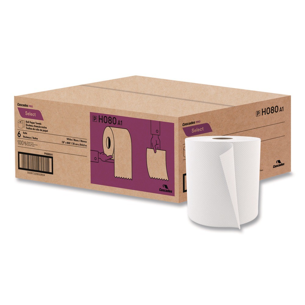 Cascades PRO H080 1-Ply 7.9″ x 800′ Select Roll Paper Towels – WT (6 RL/CT) New