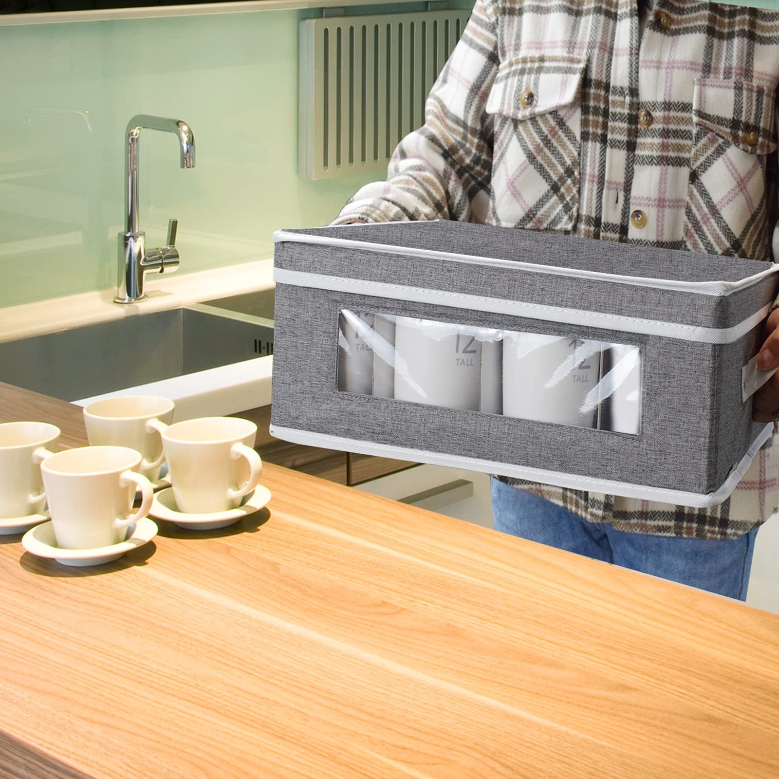 homyfort Mug Storage Box, China Containers Organizer Hard Shell Grey