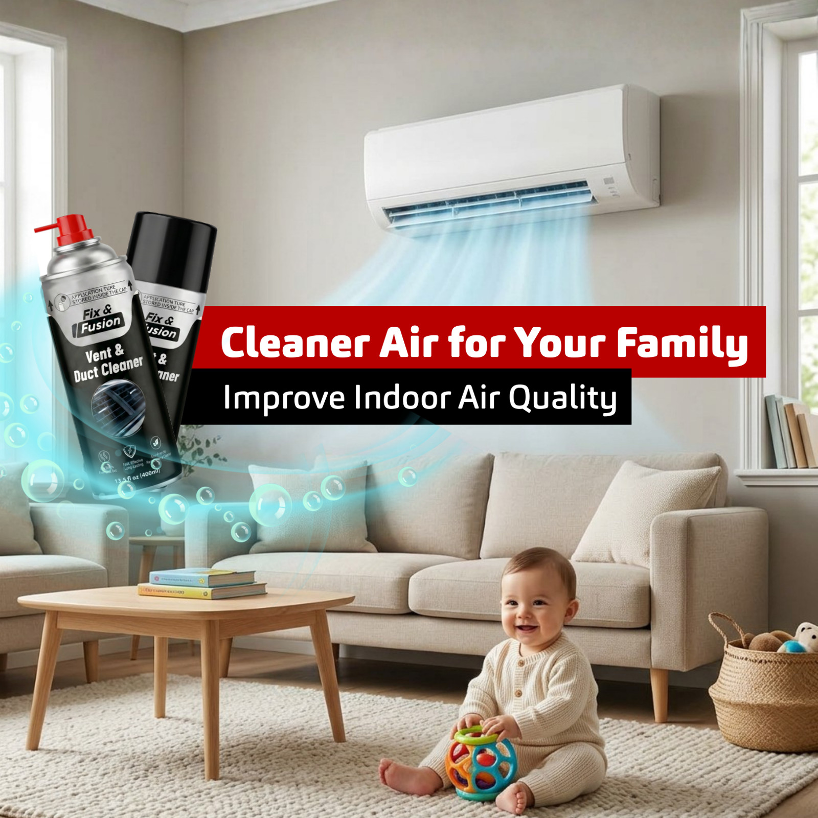 Air Conditioner Cleaner Foam AC Evaporator Vent Duct Odor Remover No-Rinse 13.5