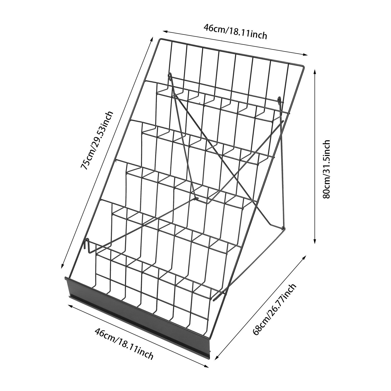 Wire Magazine Rack Comic Foldable Iron Book Display Stand with 6 Tiers