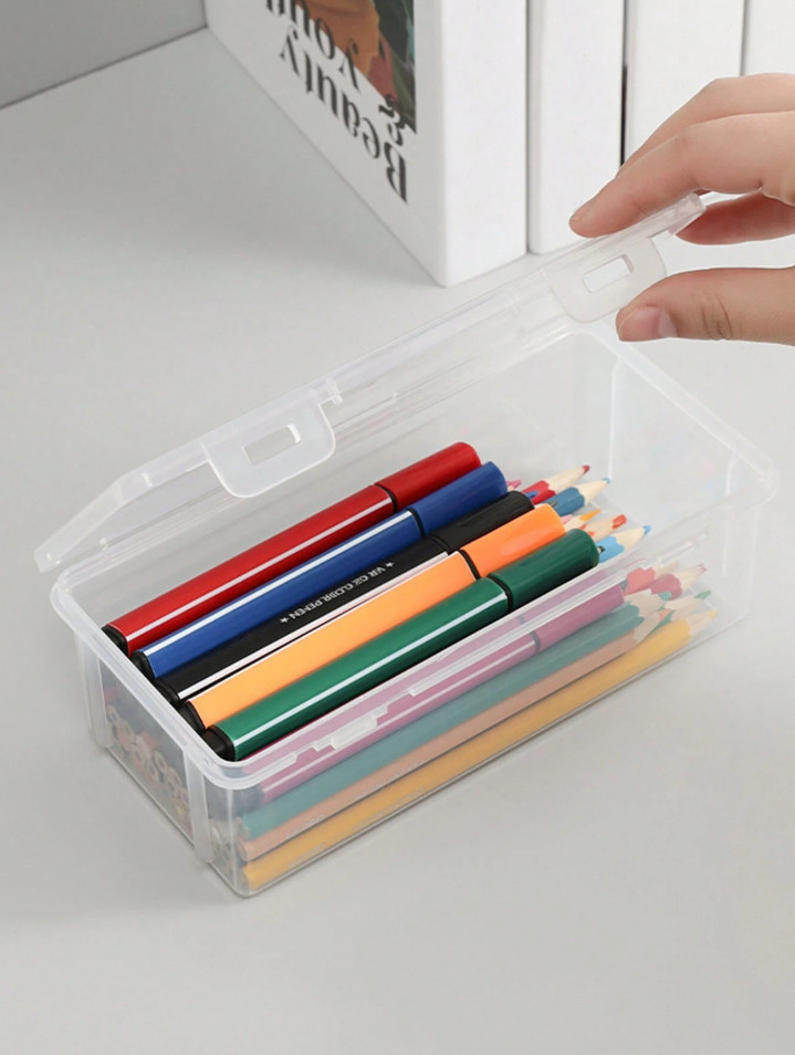 1 pc Transparent Large Capacity Plastic Pencil Case for Pens & Crayons Storage