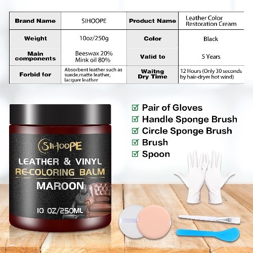 Leather Recoloring Balm, Leather Repair Kit for Furniture, Leath Color: maroon