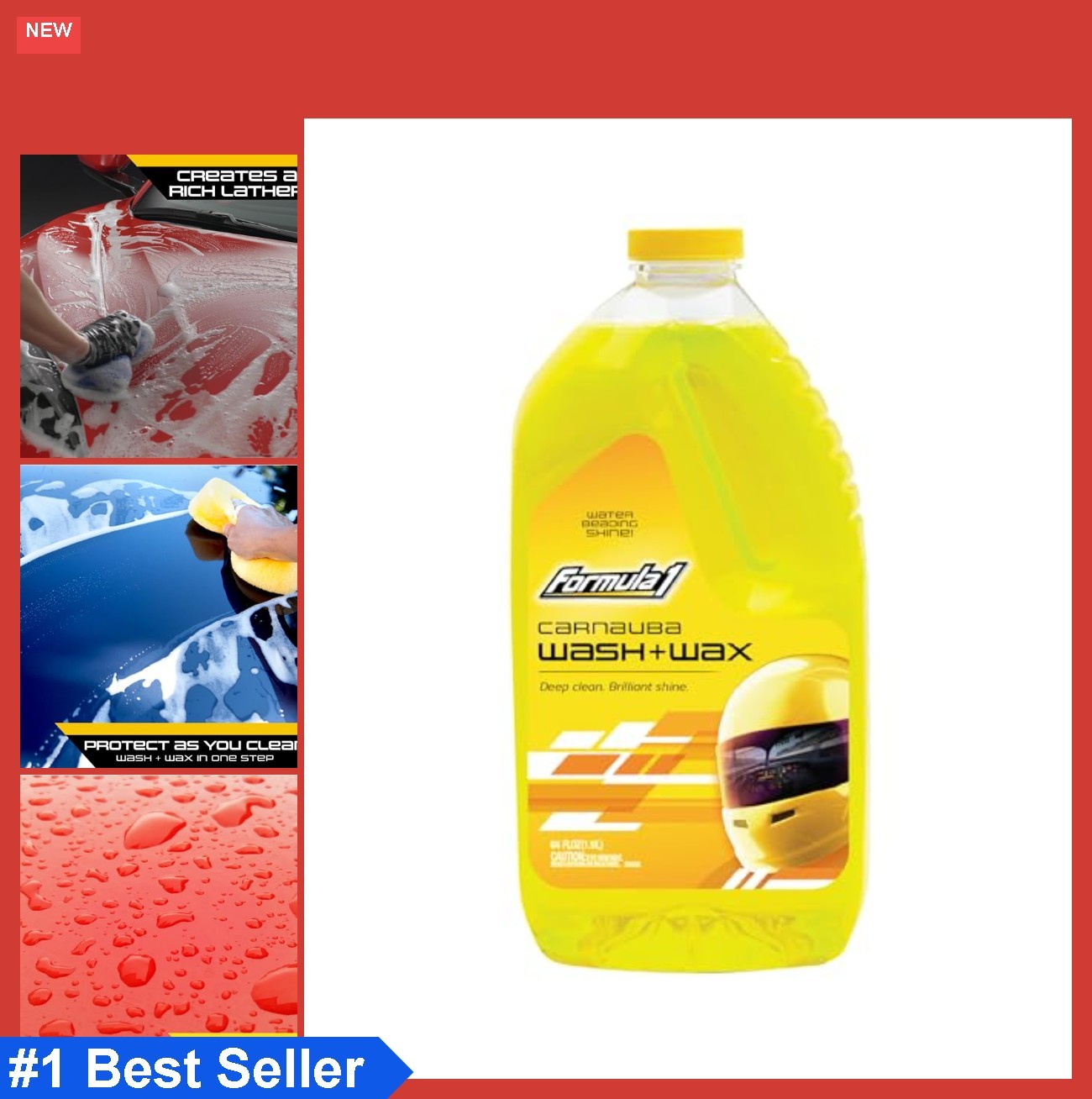 Car Wash Soap 2-in-1 Carnauba Wax 64 Ounce Deep Cleaning Foam Auto Detailing