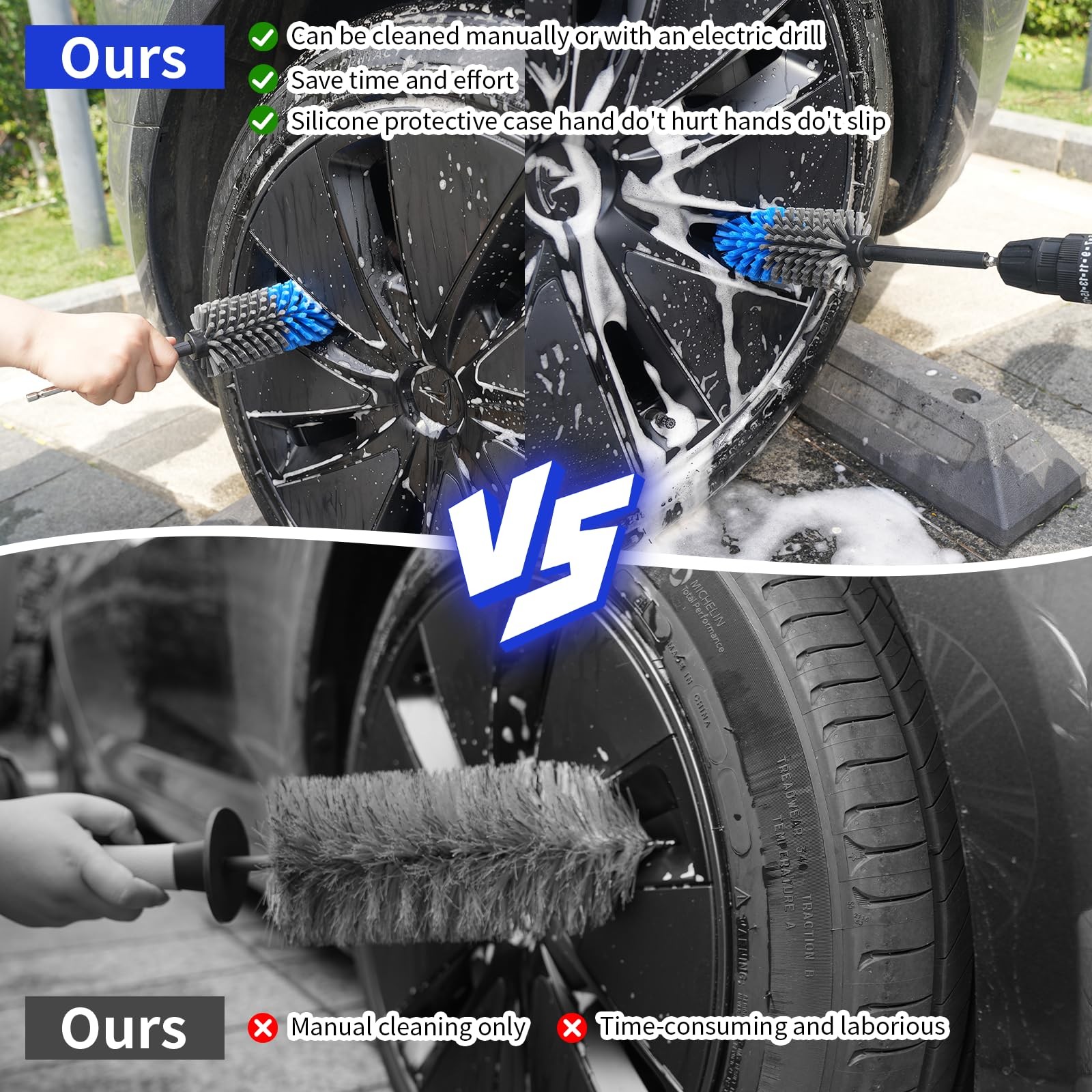 Drill Wheel Cleaner Brush Soft Scratch Free Rim Tire Cleaning Brush for Cars