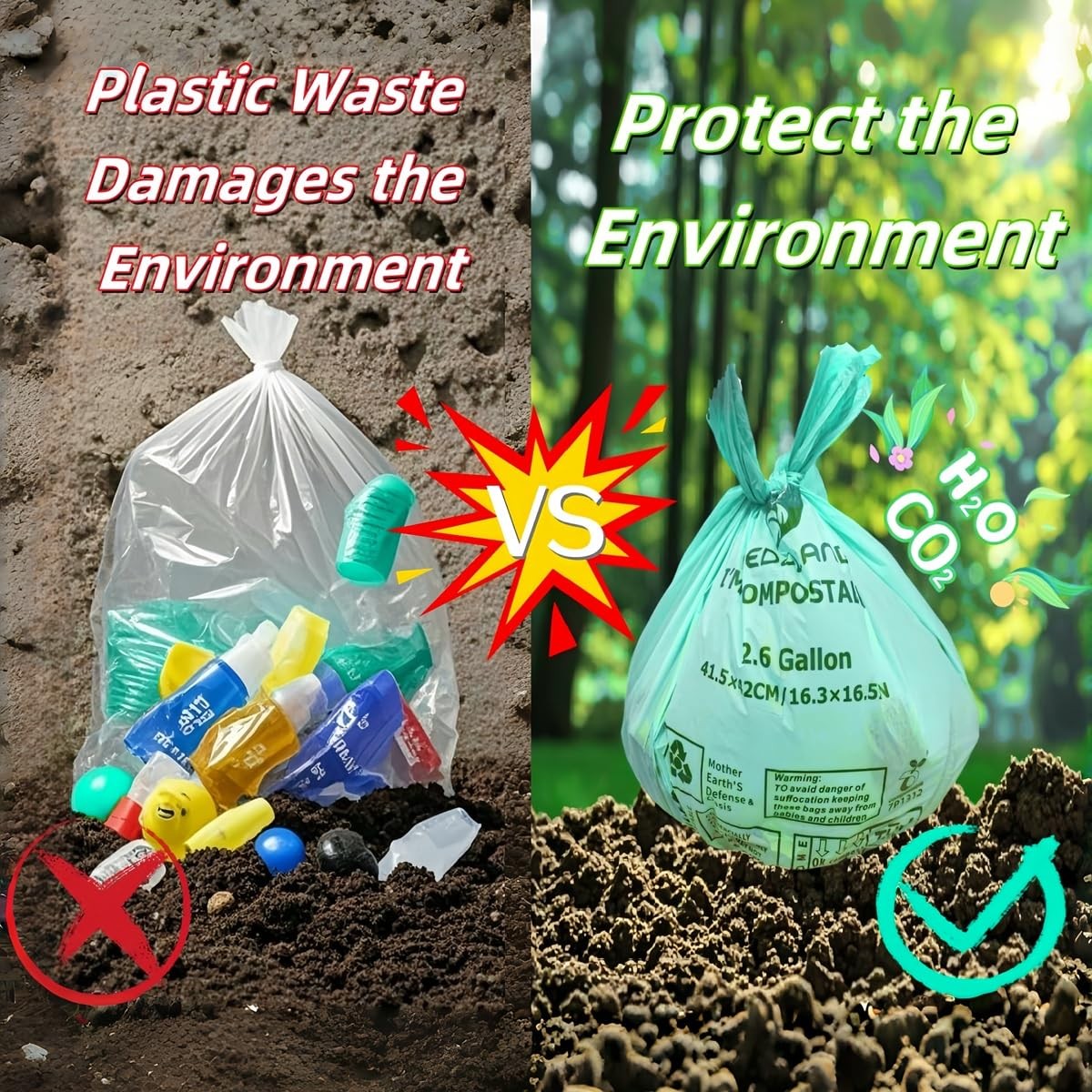 BPI Certified Compostable Trash Bags 13Gallon 30 Count 3X Thicker Than Regul…