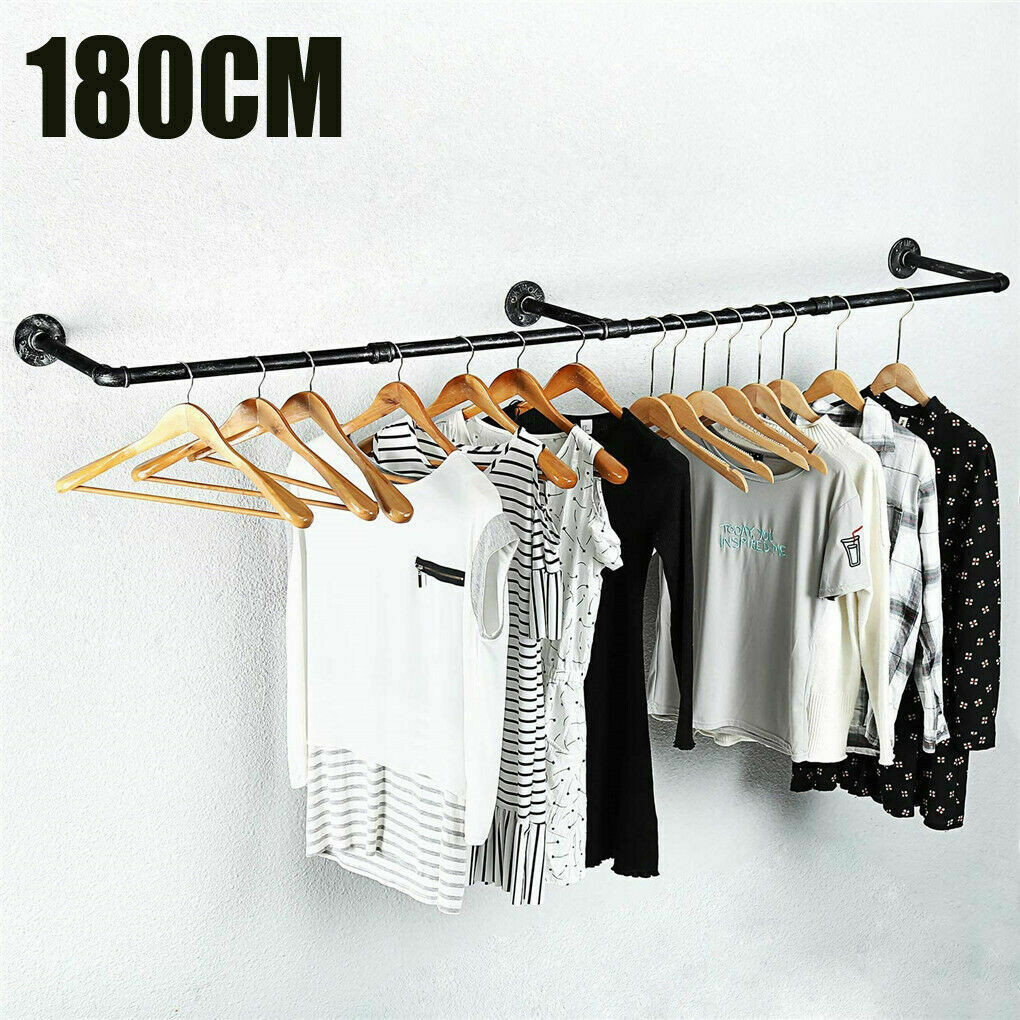 Long Clothes Rack 71″Pipe Wall Mounted Garment Rack Hanging Rod Clothing Storage