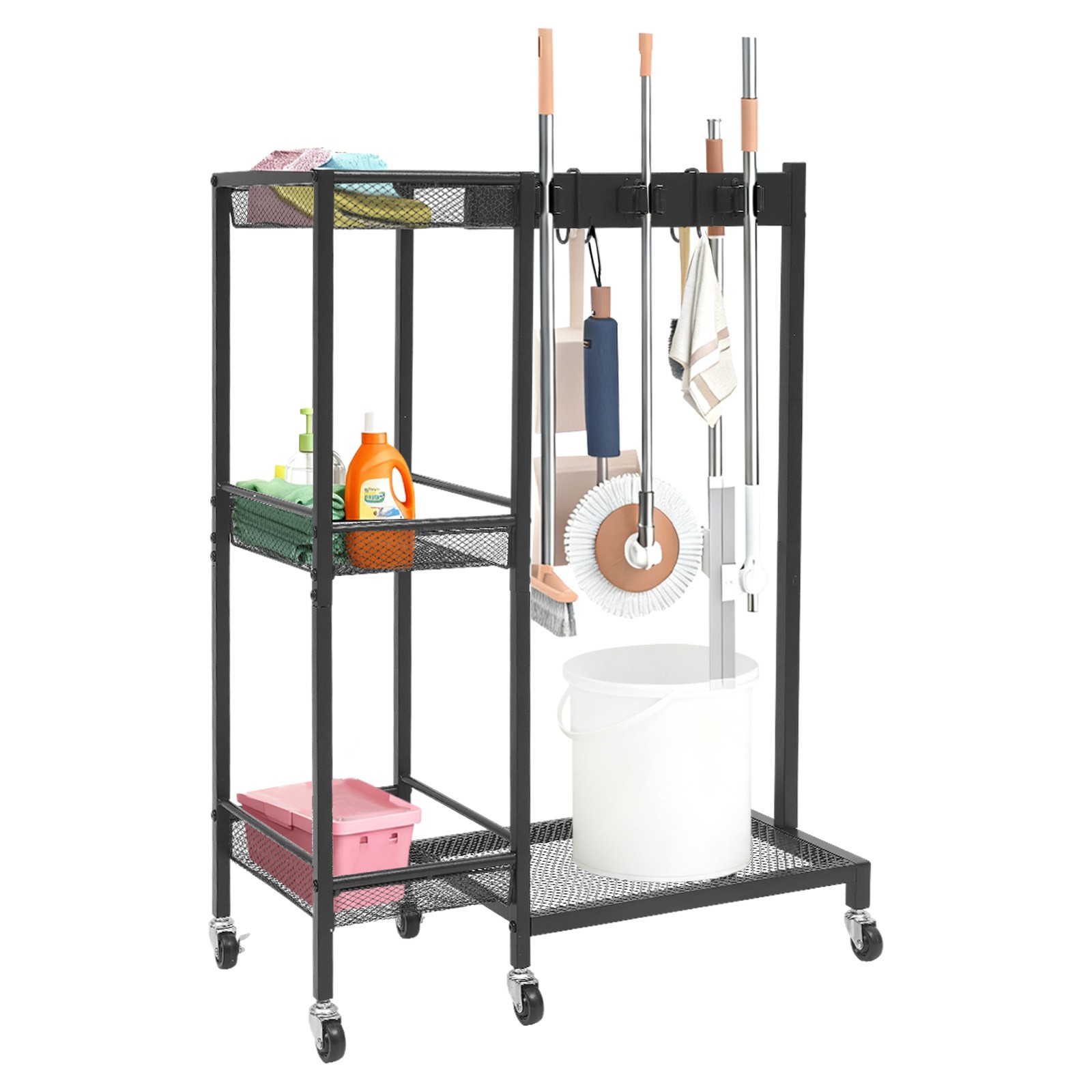 Mobile Cleaning Trolley Cart with Wheels 25.6×11.8×33.5 Inch for Home Office