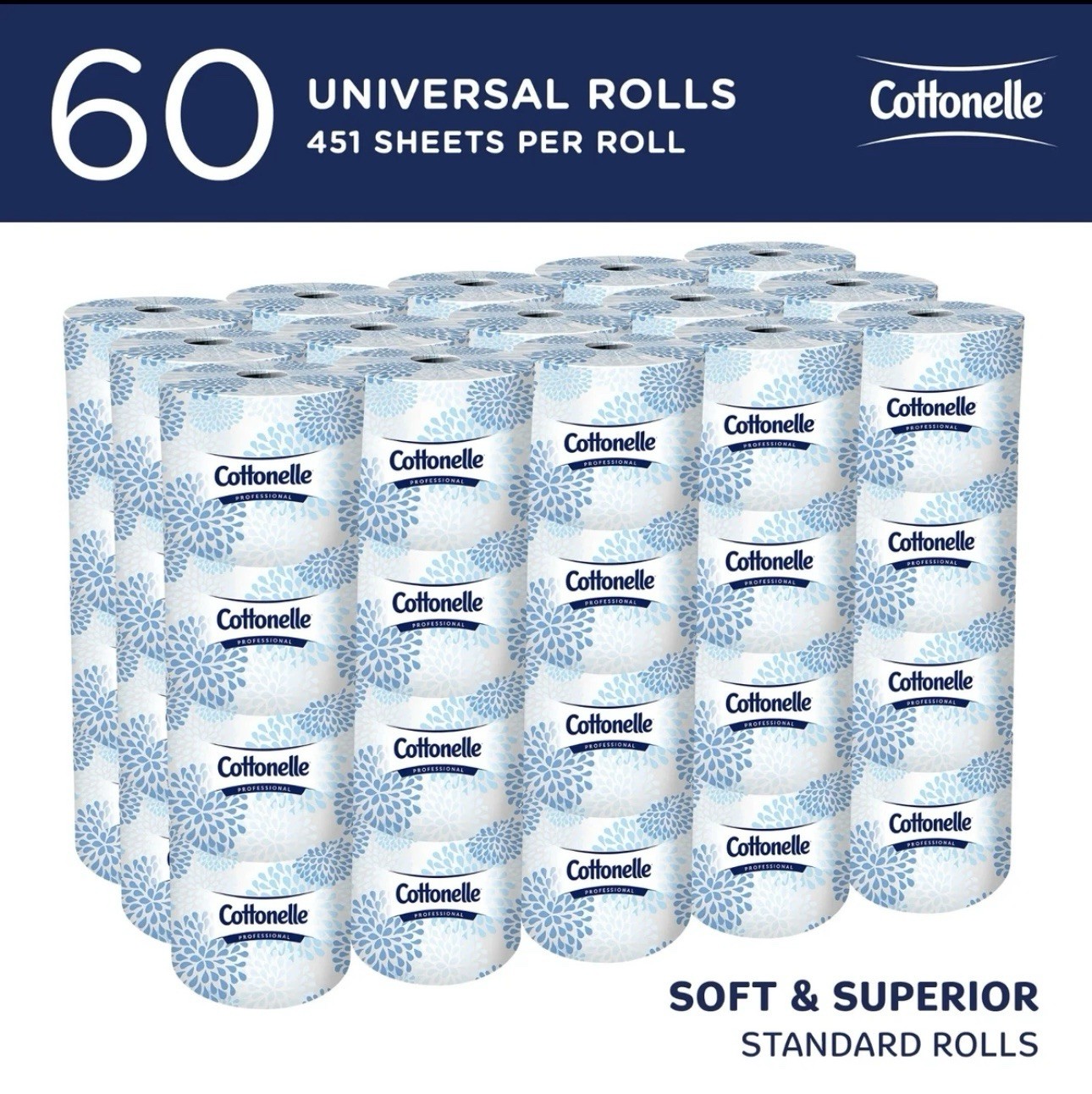 Standard Roll Bulk Toilet Paper , 2-Ply, White, 60 Rolls of 451 Sheet cottonelle