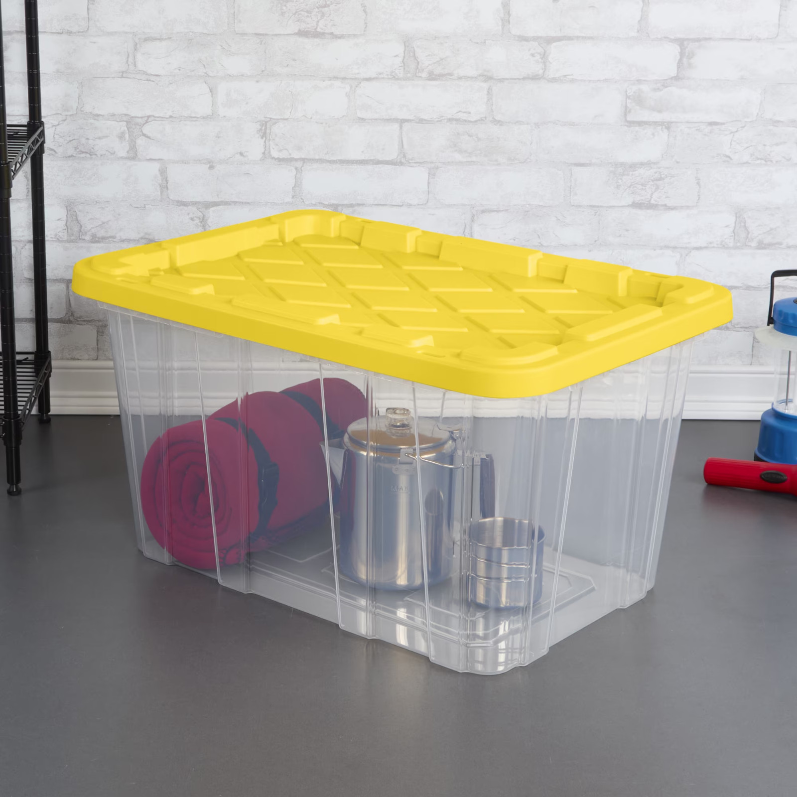 4 Pack Sterilite Large Industrial Storage Tote, 27 Gallon Durable Clear Plastic