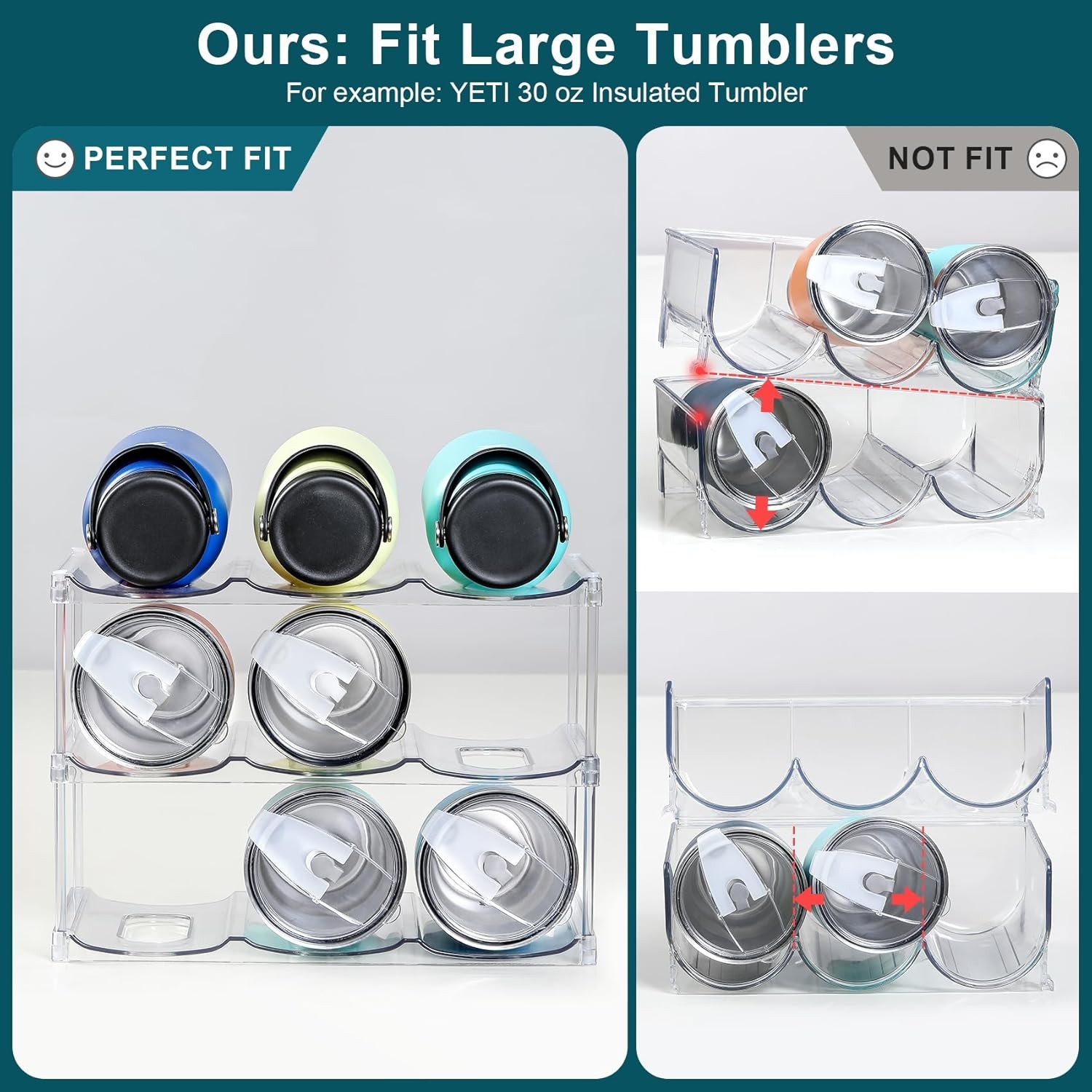 Stackable Water Bottle Organizer 3 Tier Holds 9 for Stanley & Others Clear