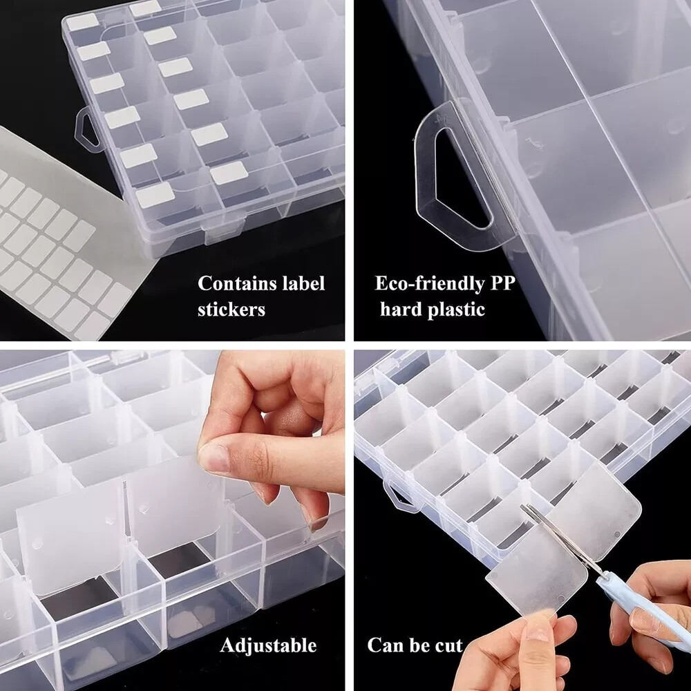 2 PAack Large Clear Plastic Organizer Storage Box Container with Dividers USA