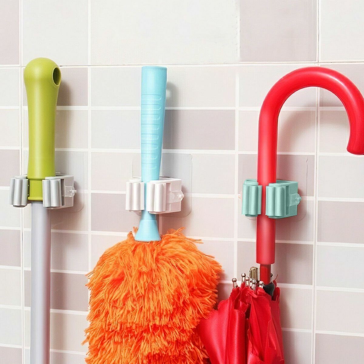 4Pcs Wall Mount Mop Holder Broom Holder and Garden Tool Garage Organizer Mop