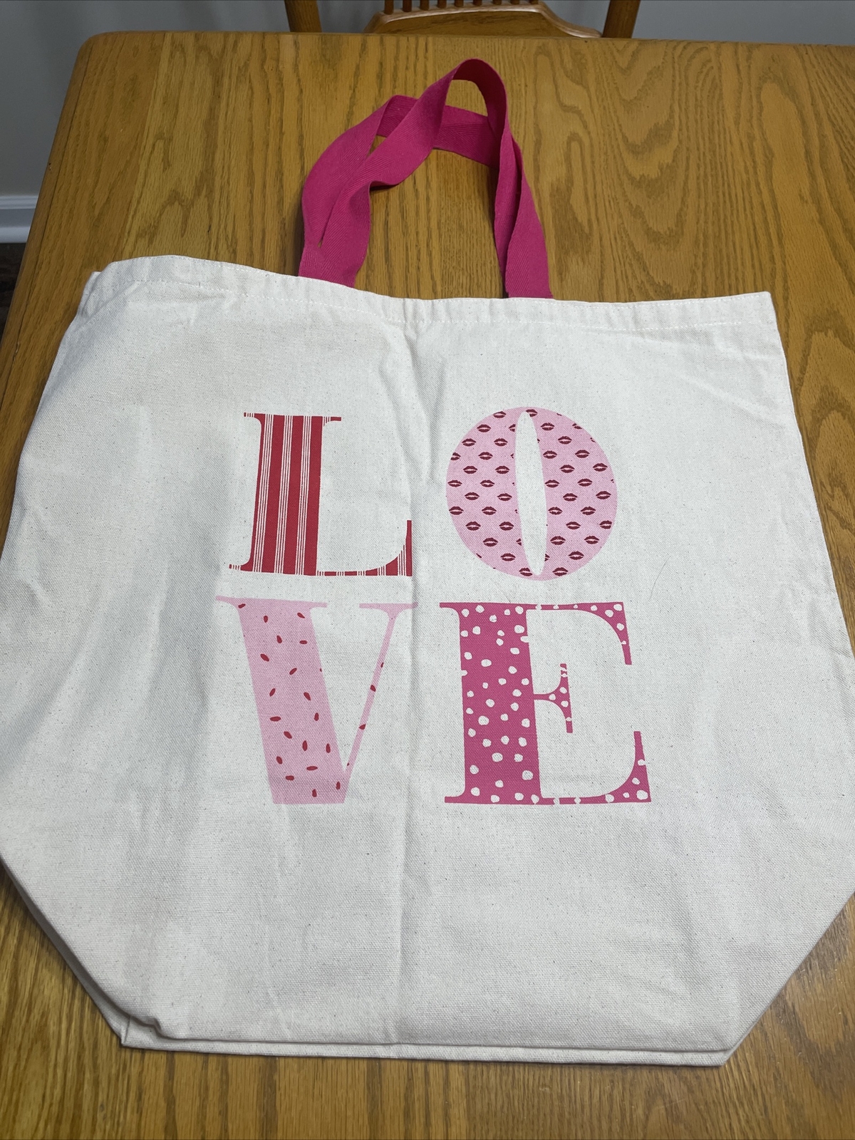 LOVE Canvas Shopping Carry Tote Natural Fiber Large 20 x19 x 9 in Double Handles