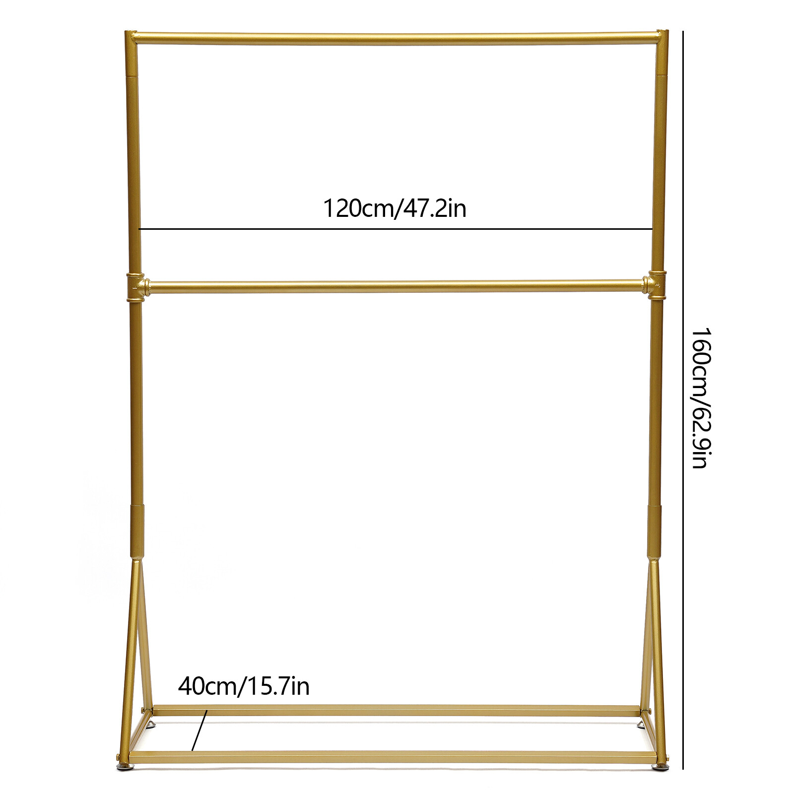 2 Tiers Freestanding Metal Clothes Rack Iron Retro Golden Portable Garment Shelf