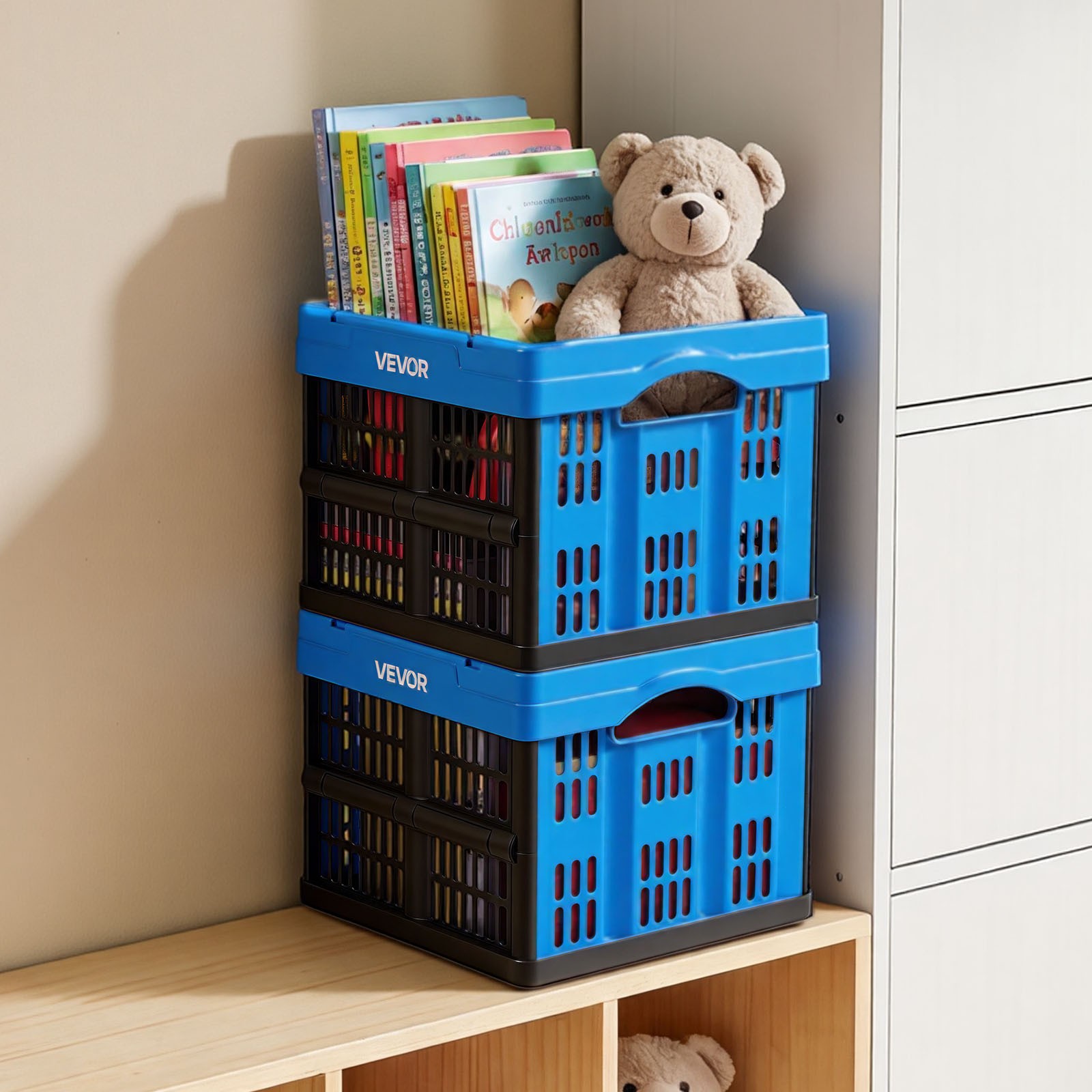 VEVOR Plastic Collapsible Storage Bins 25L 3 Packs Stackable Fold Storage Crates