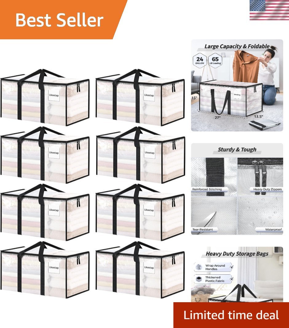 8 Heavy-Duty Clear Moving Bags with Lids – Extra Large and Water Resistant