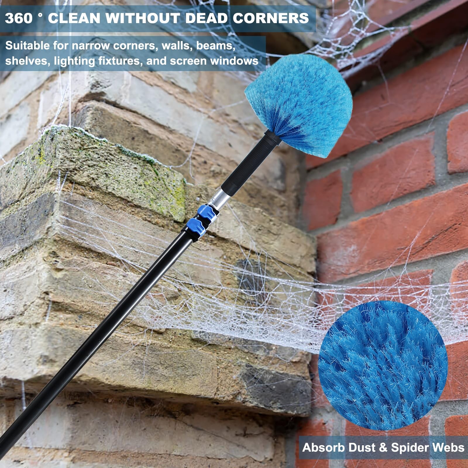 Twist-On Cobweb Duster Head Brush Indoor Outdoor SpiderWeb Remover Duster