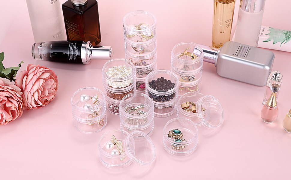 4 Set Stackable Cosmetic Containers with Screw Lids Plastic Sample Jars 30ml