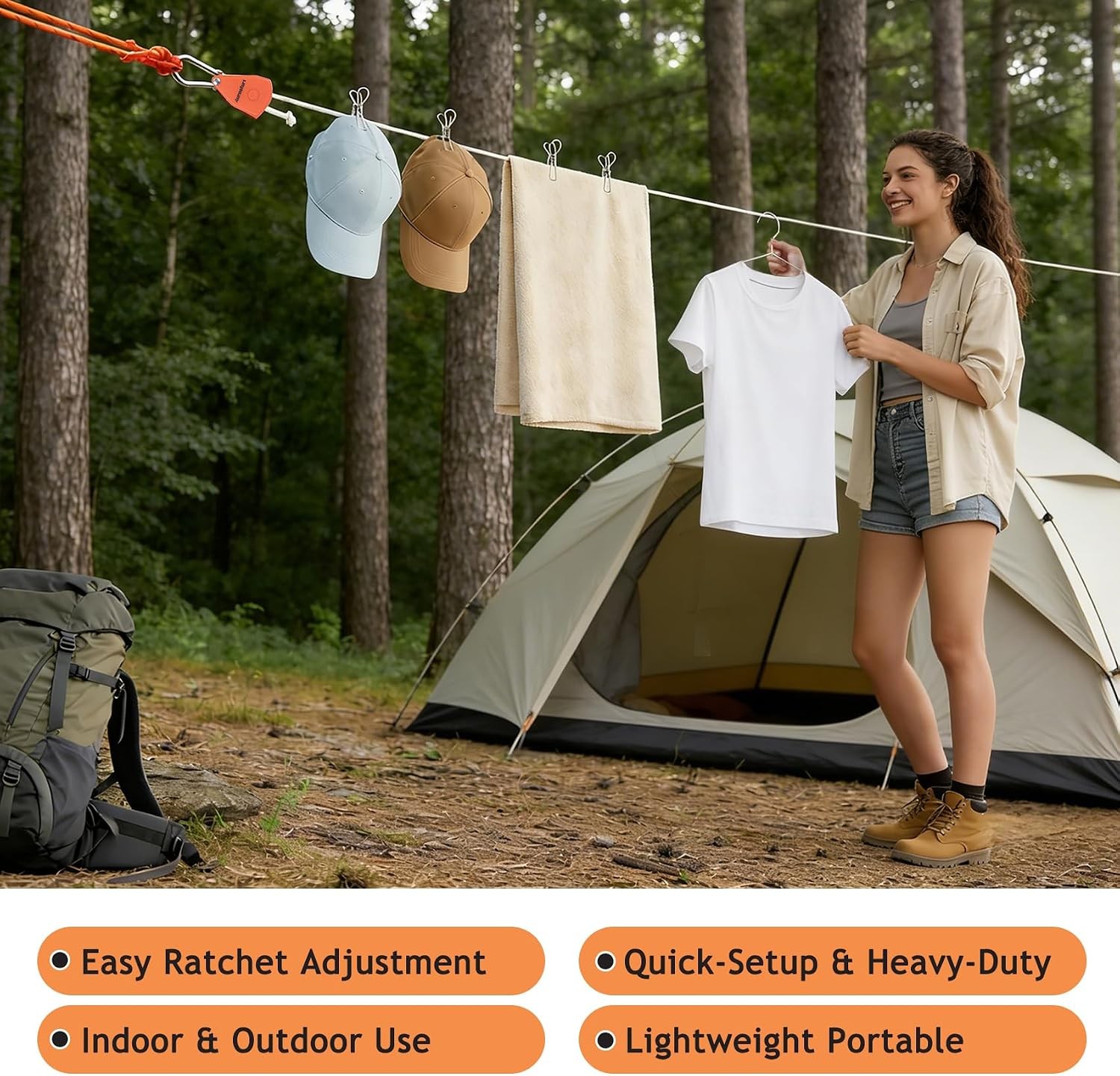 19FT Retractable Clothesline Outdoor with Ratchet Pulley | Portable Travel